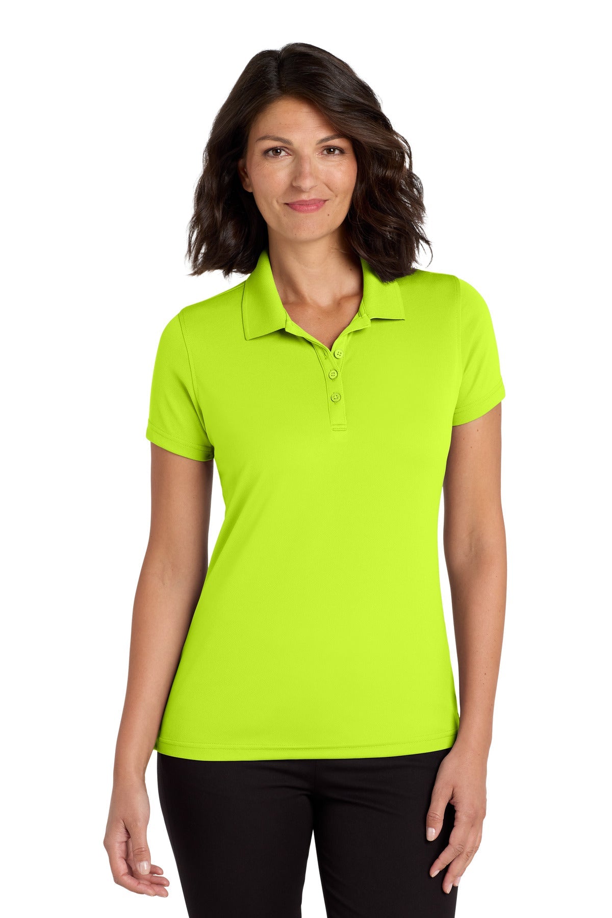 Front View of SftyYellow Port Authority Women's Dry Zone UV Micro-Mesh Polo. LK110