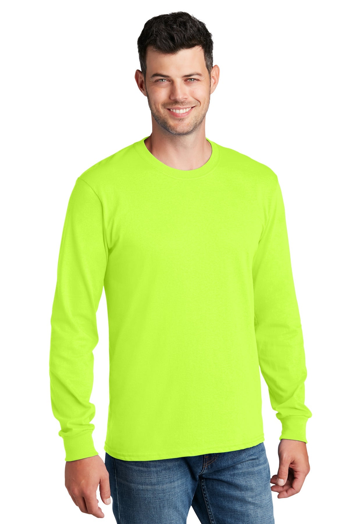 Front View of SGreen Port & Co Long Sleeve Core Cotton Tee. PC54LS