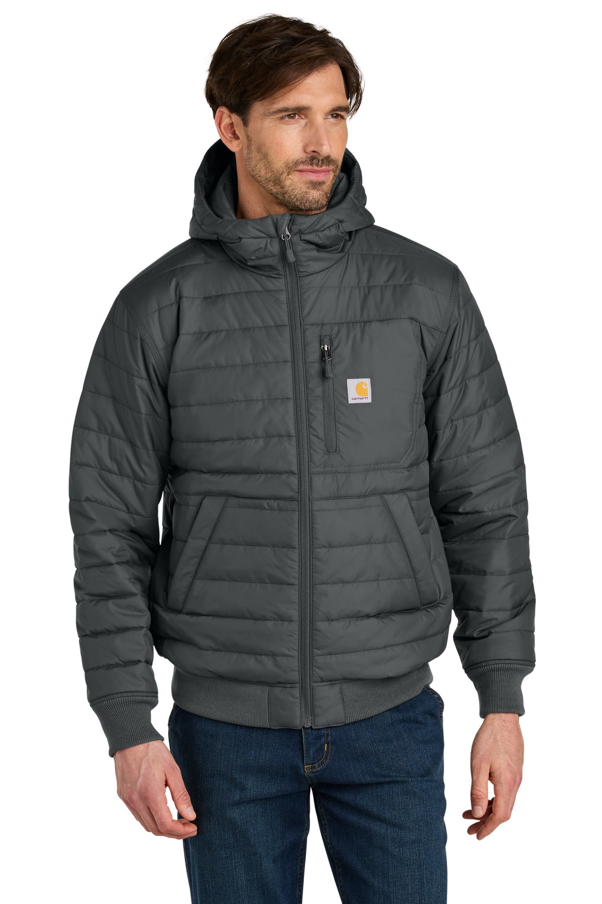 Front View of ShadowGrey Carhartt Gilliam Insulated Hooded Jacket CT106543