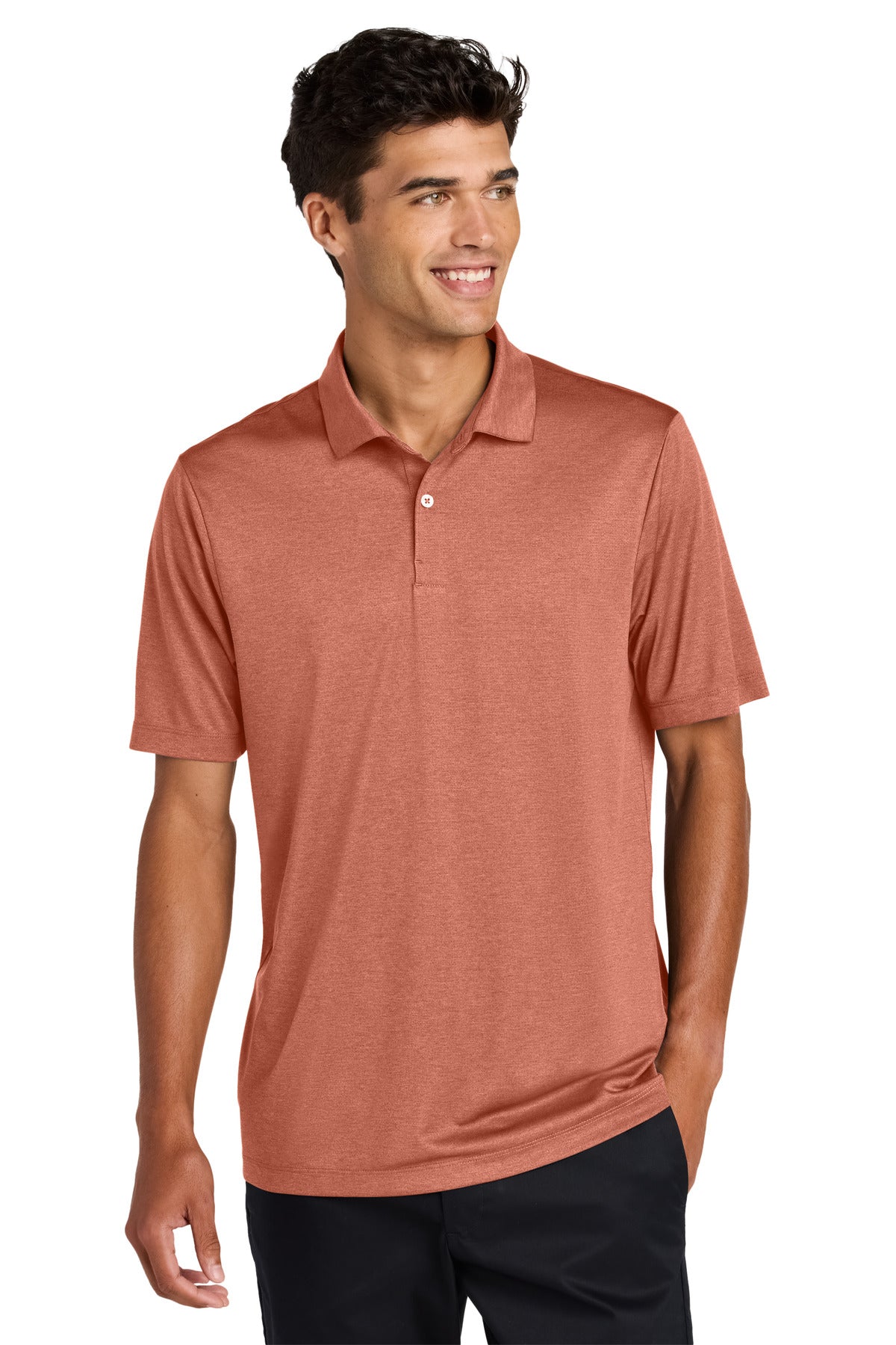 Front View of SiennaHthr Mercer+Mettle Recharge Jersey Polo MM1020