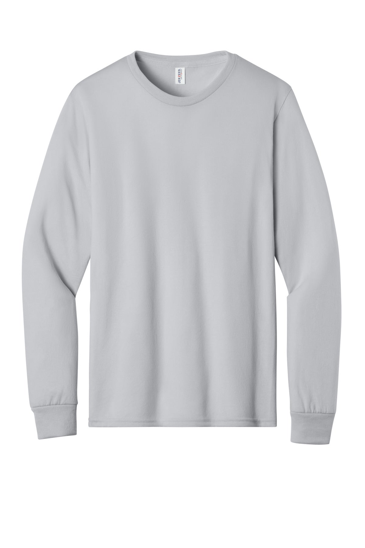 Front View of Silver Jerzees Dri-Power 100% Polyester Long Sleeve T-Shirt 21LS