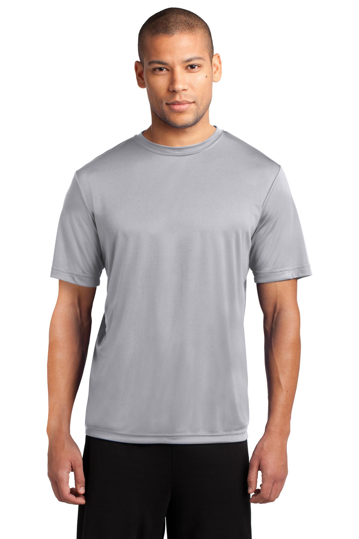 Front View of Silver Port & Co Performance Tee. PC380