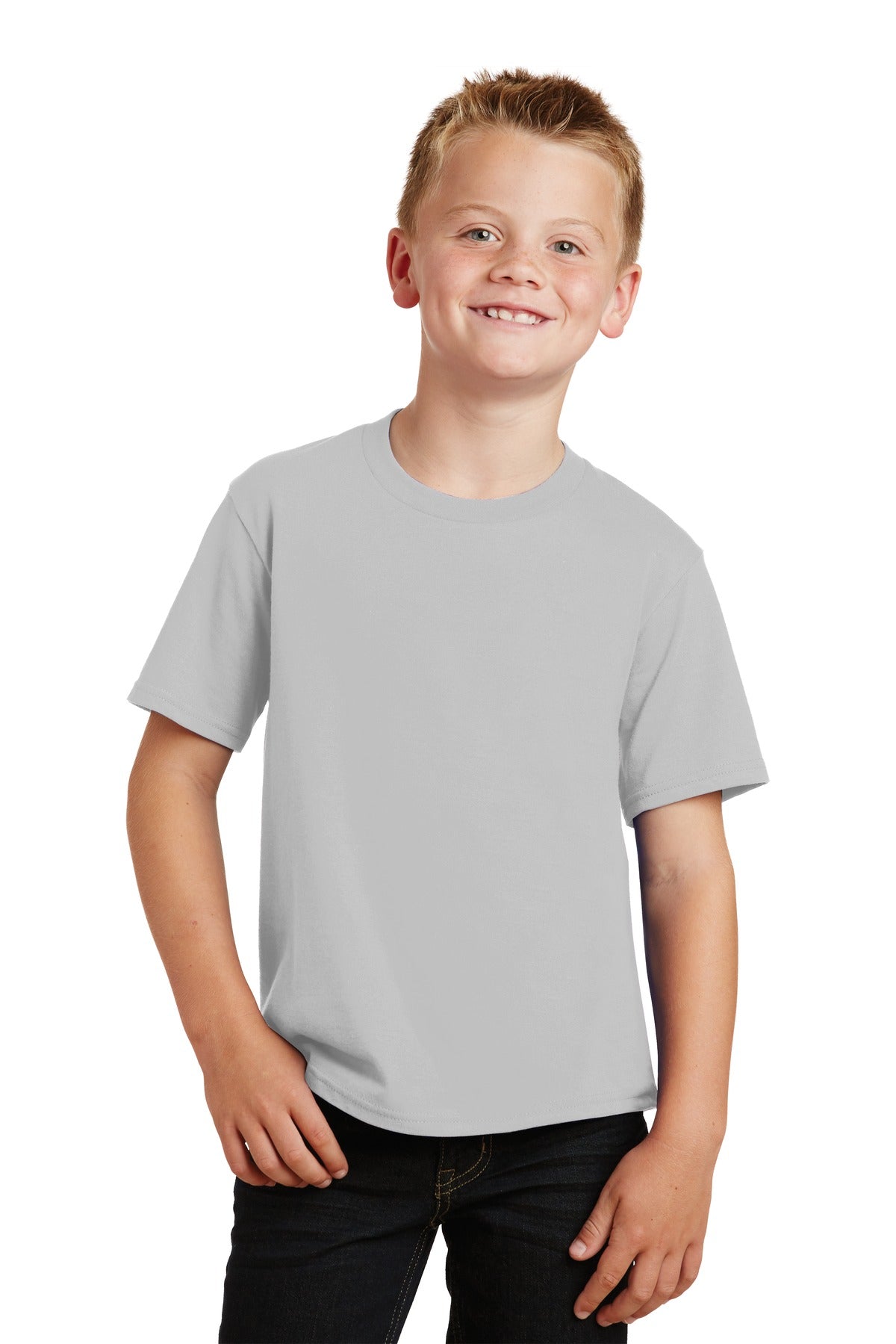 Front View of Silver Port & Co Youth Fan Favorite Tee. PC450Y