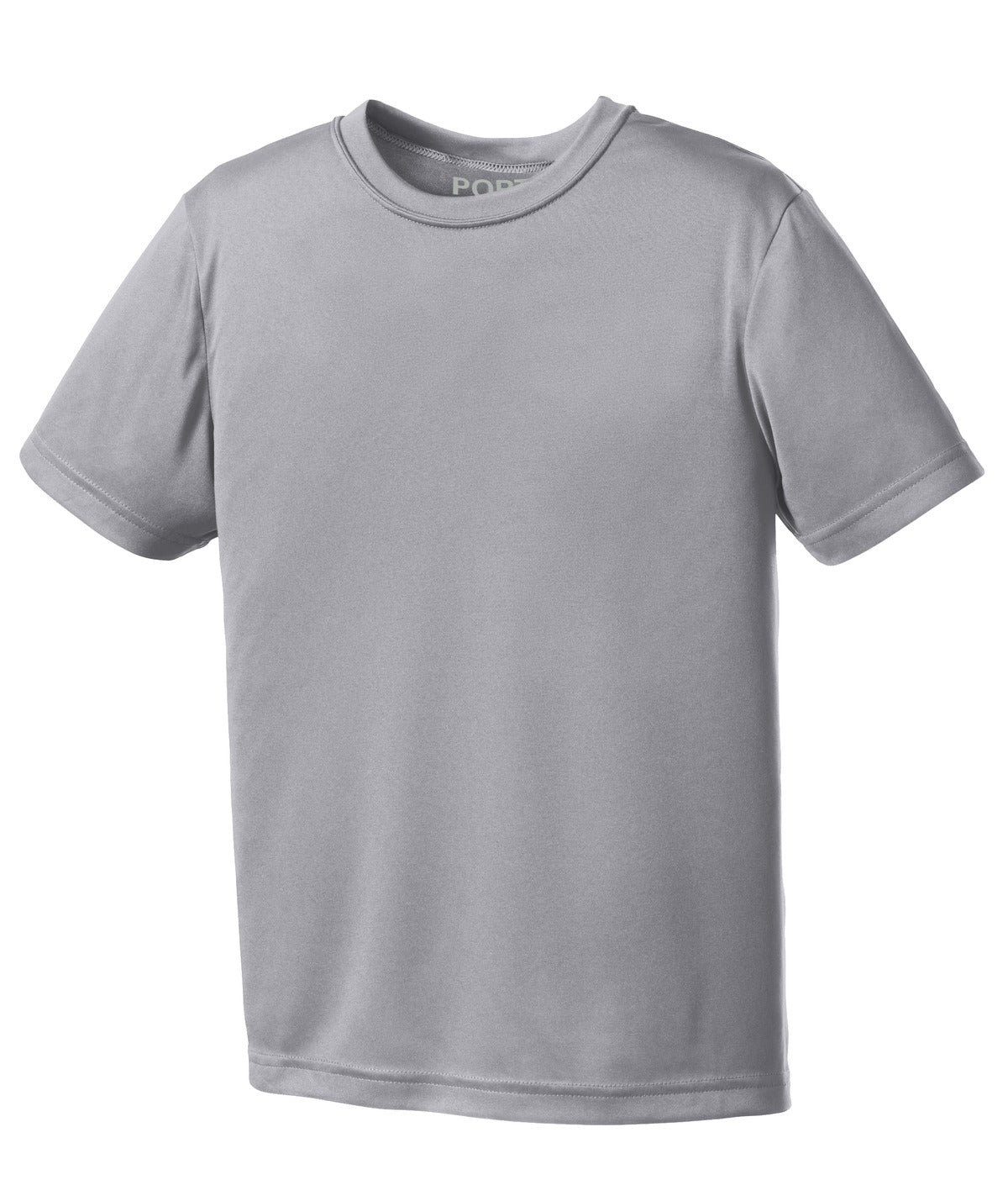 Front View of Silver Port & Co Youth Performance Tee. PC380Y