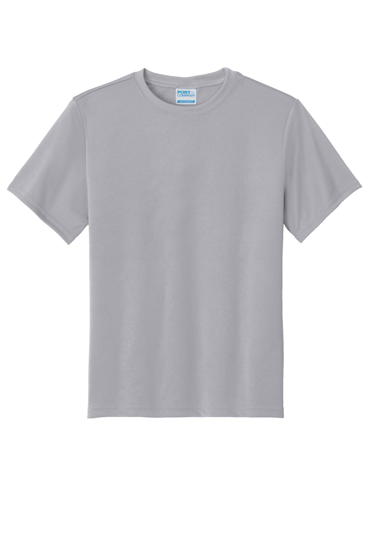 Front View of Silver Port & Co Youth Performance Tee. PC380Y