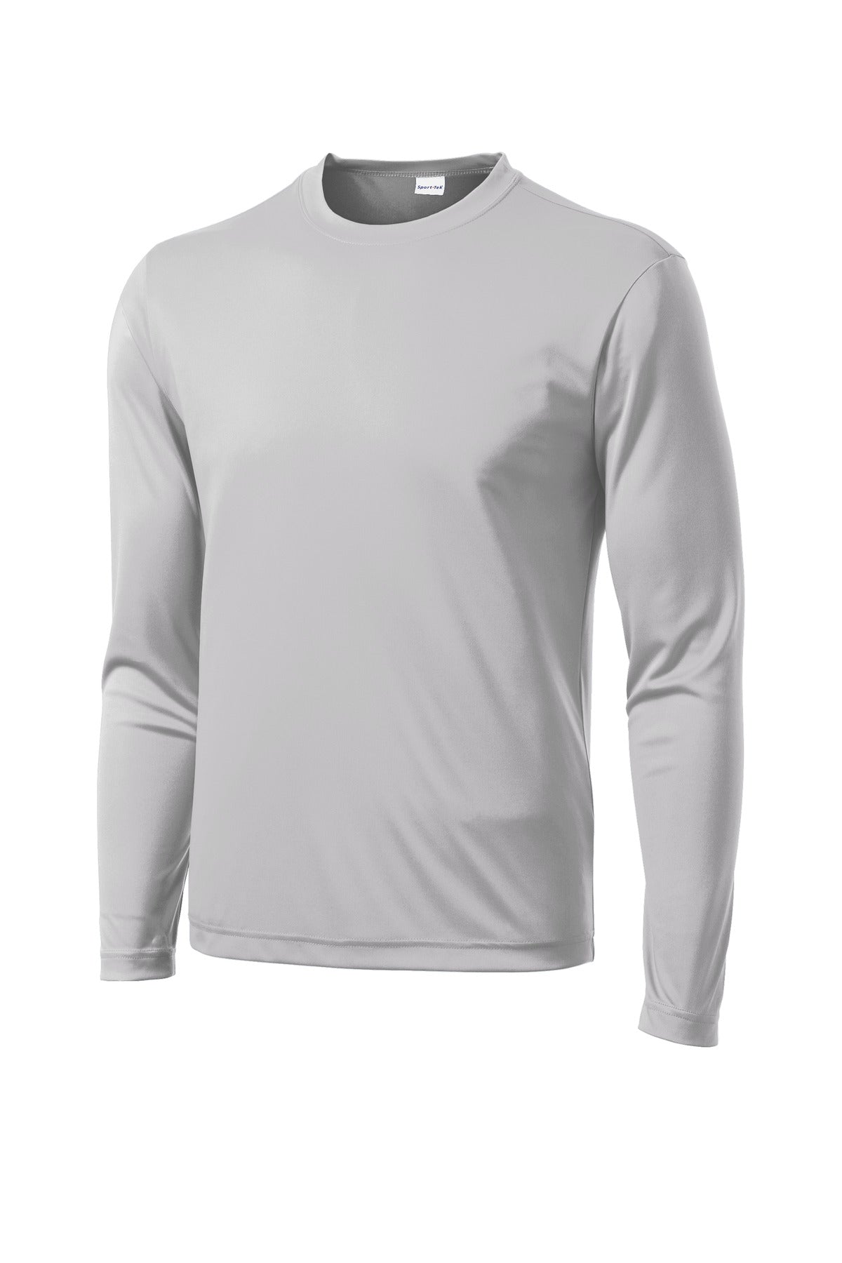 Front View of Silver Sport-Tek Long Sleeve PosiCharge Competitor Tee. ST350LS