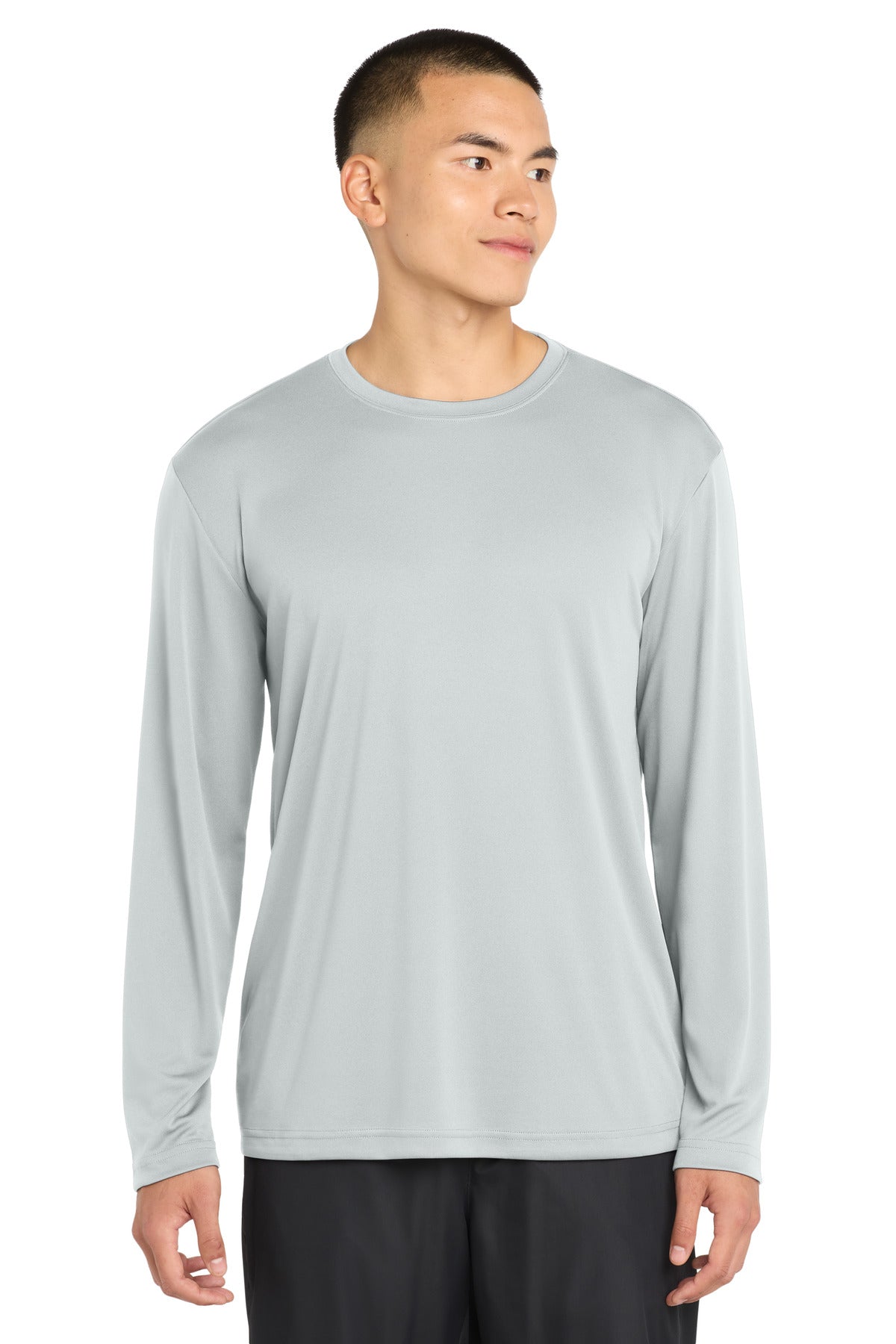 Front View of Silver Sport-Tek Long Sleeve PosiCharge Competitor Tee. ST350LS