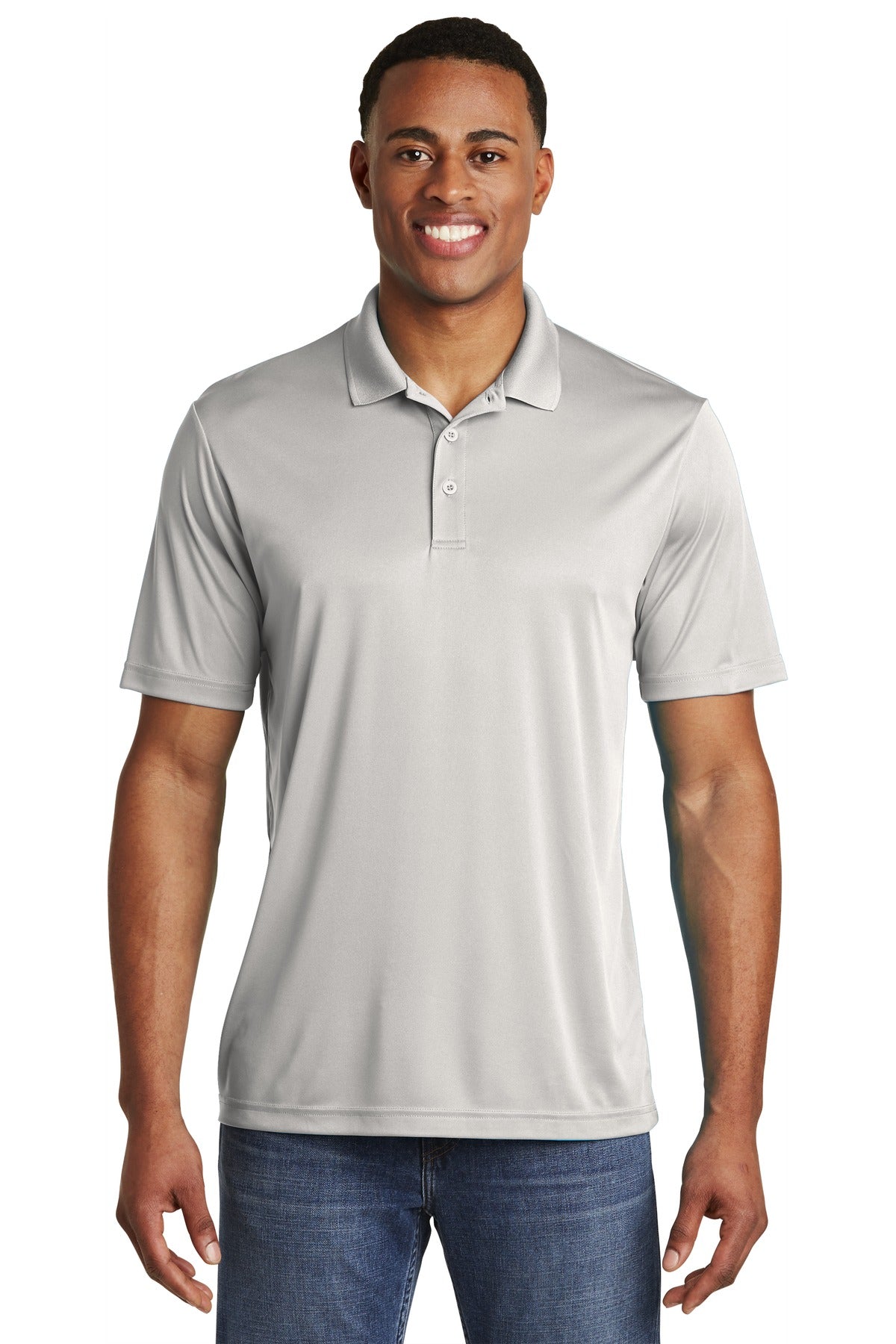 Front View of Silver Sport-Tek PosiCharge Competitor Polo. ST550