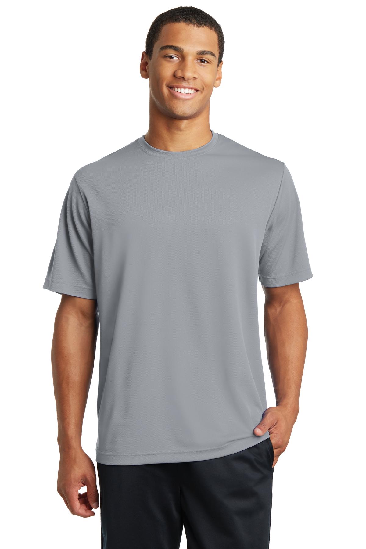 Front View of Silver Sport-Tek PosiCharge RacerMesh Tee. ST340