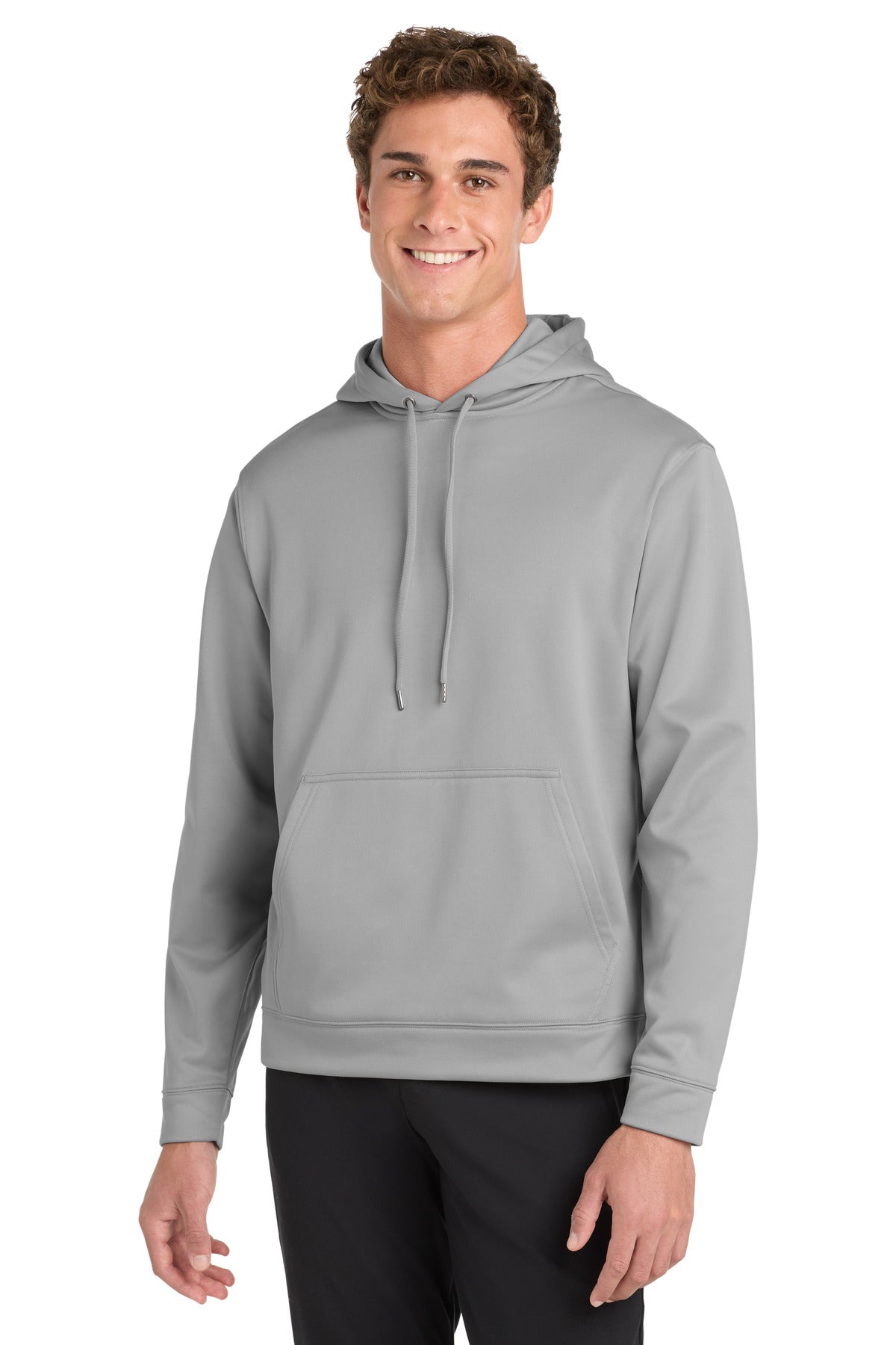 Front View of Silver Sport-Tek Sport-Wick Fleece Hooded Pullover. F244
