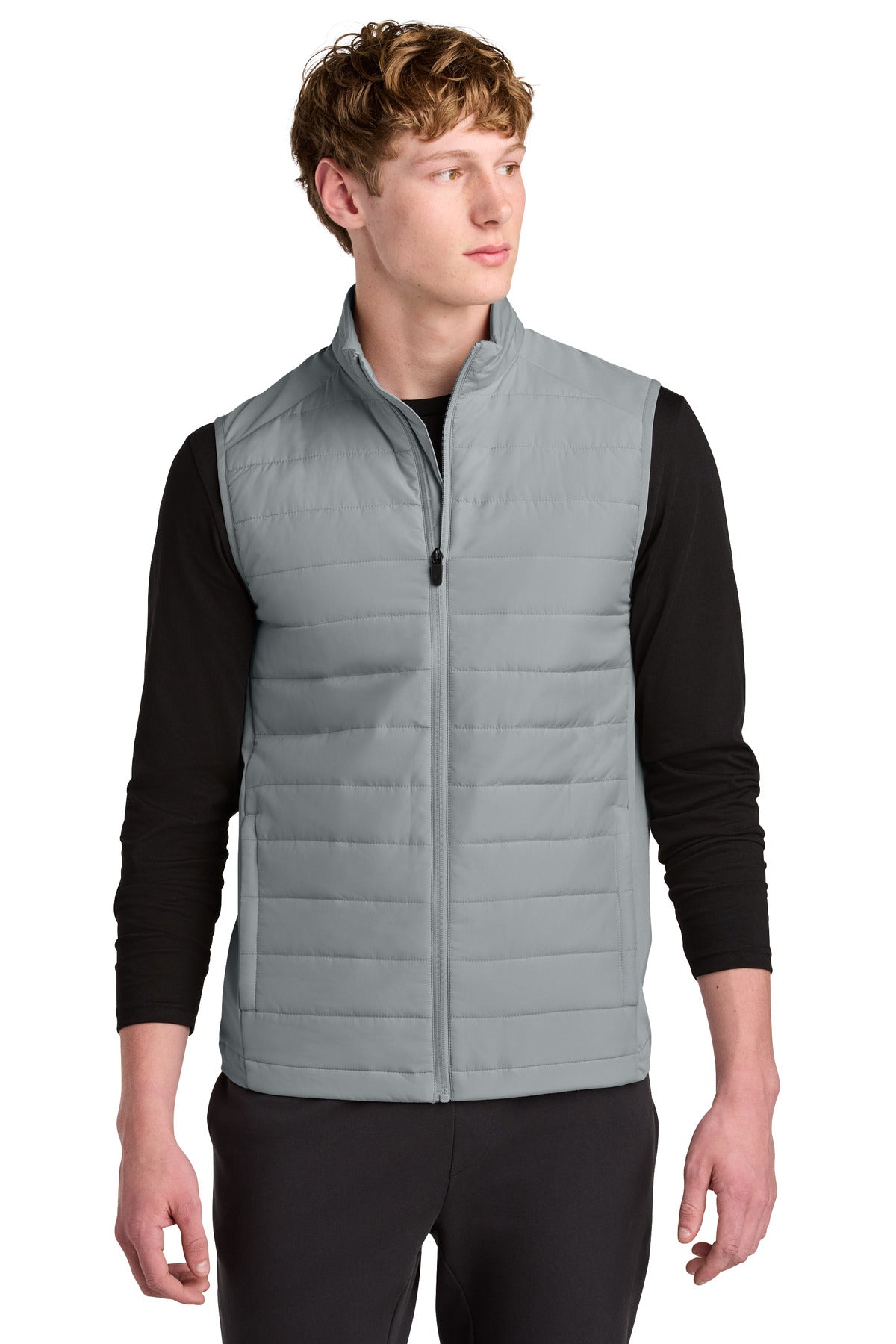 Front View of Silver Sport-Tek Teknical Hybrid Vest ST941