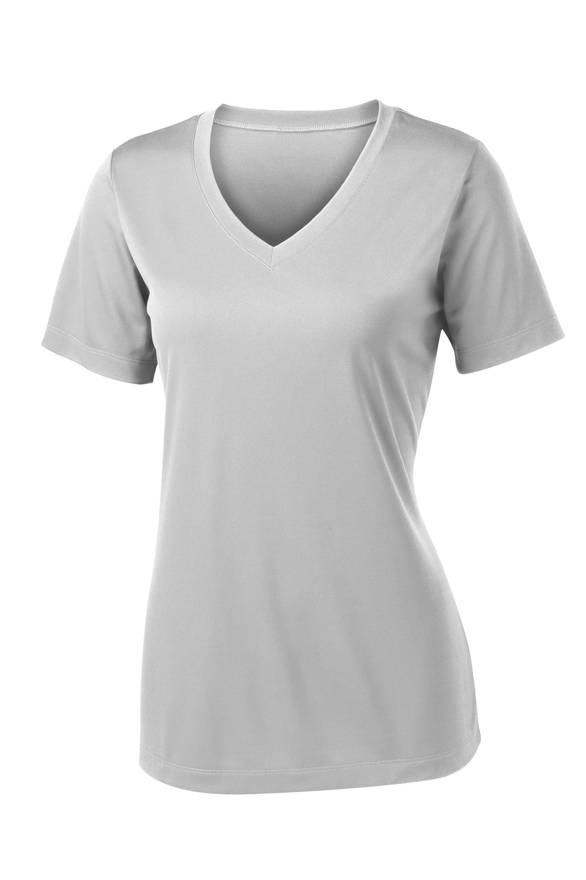 Front View of Silver Sport-Tek Women's PosiCharge Competitor V-Neck Tee. LST353