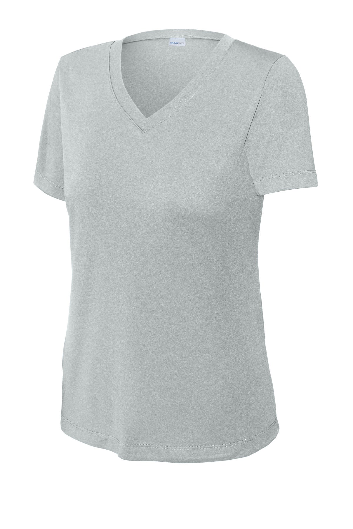 Front View of Silver Sport-Tek Women's PosiCharge Competitor V-Neck Tee. LST353
