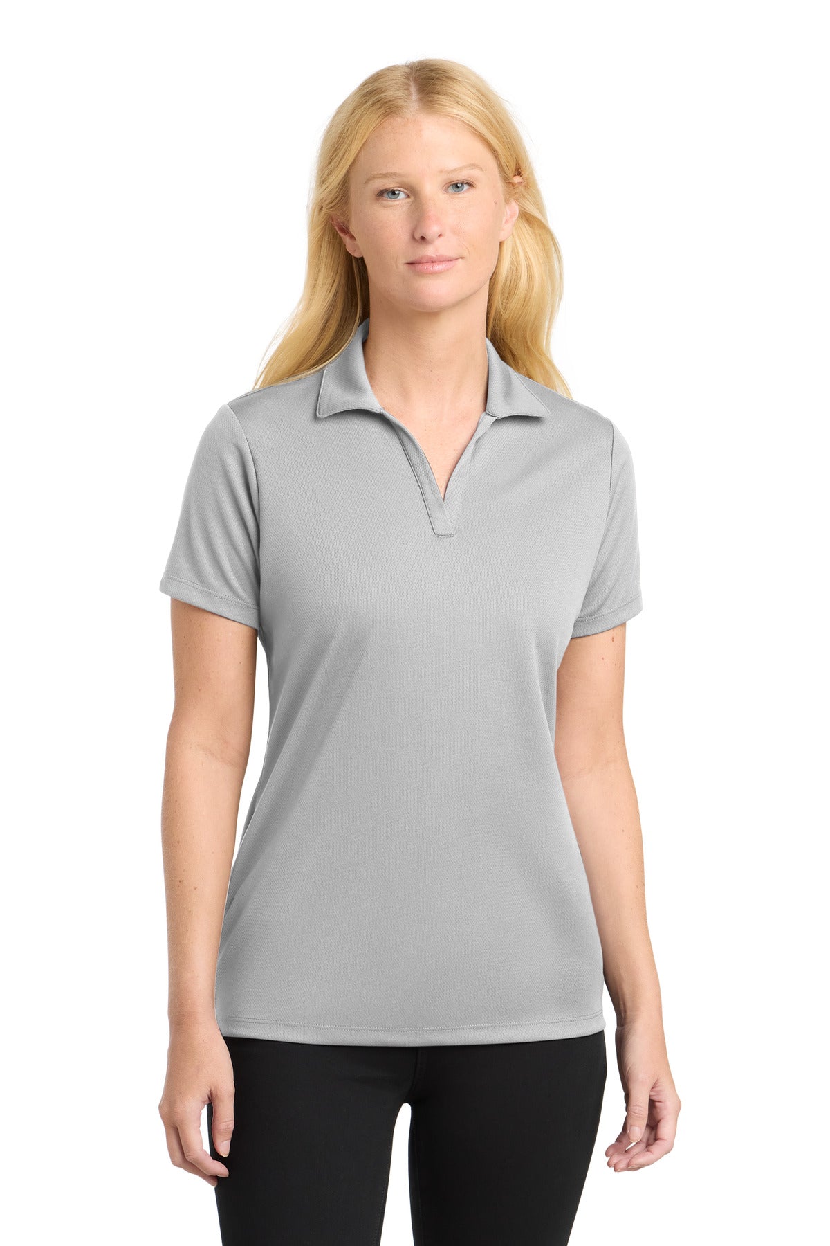 Front View of Silver Sport-Tek Women's PosiCharge RacerMesh Polo. LST640