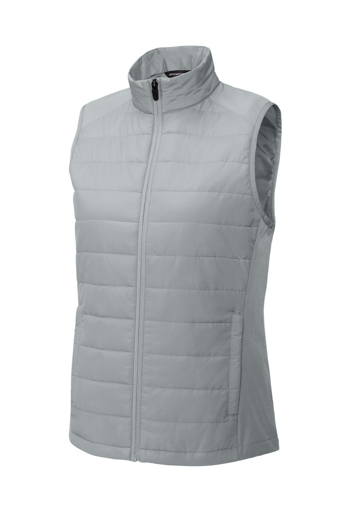 Front View of Silver Sport-Tek Women's Teknical Hybrid Vest LST941
