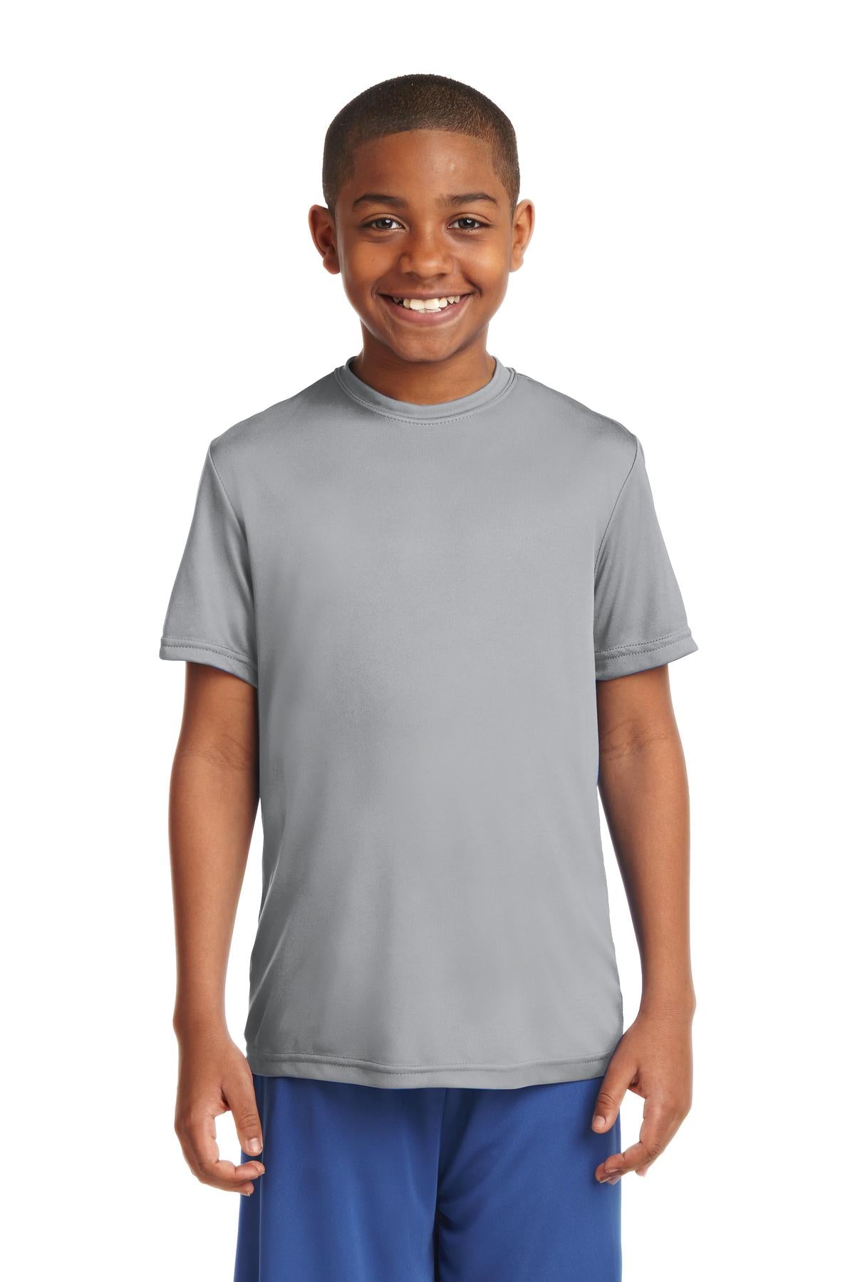 Front View of Silver Sport-Tek Youth PosiCharge Competitor Tee. YST350