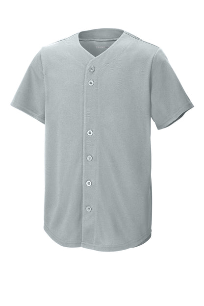 Front View of Silver Sport-Tek Youth PosiCharge Tough Mesh Full-Button Jersey YST220