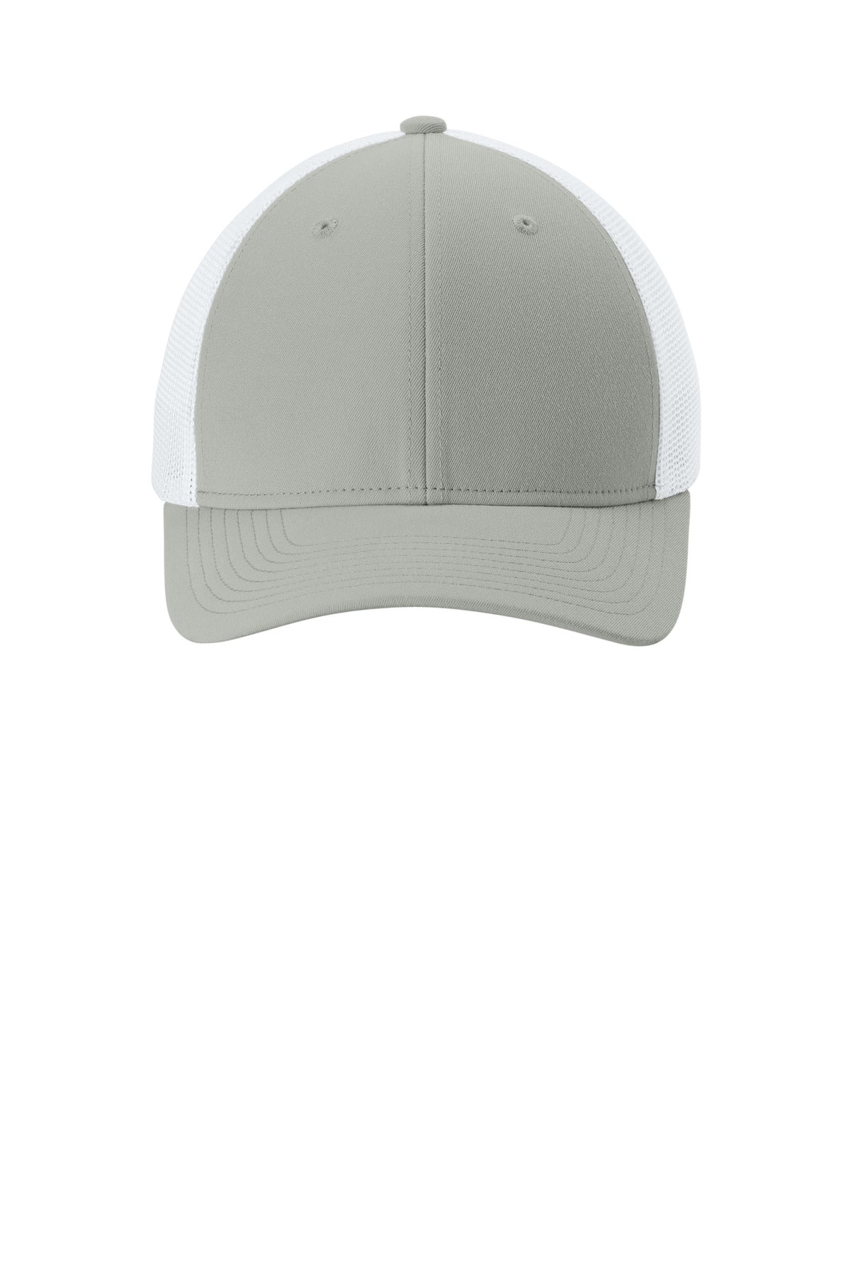 Front View of Silver/Wht Sport-Tek Stretch-Tek Mesh Back Cap STC60