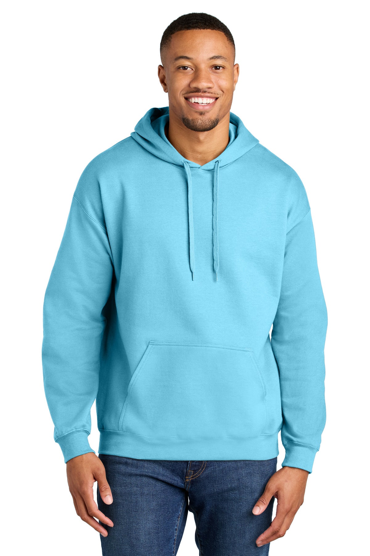 Front View of Sky Gildan Softstyle Midweight Pullover Hooded Sweatshirt SF500