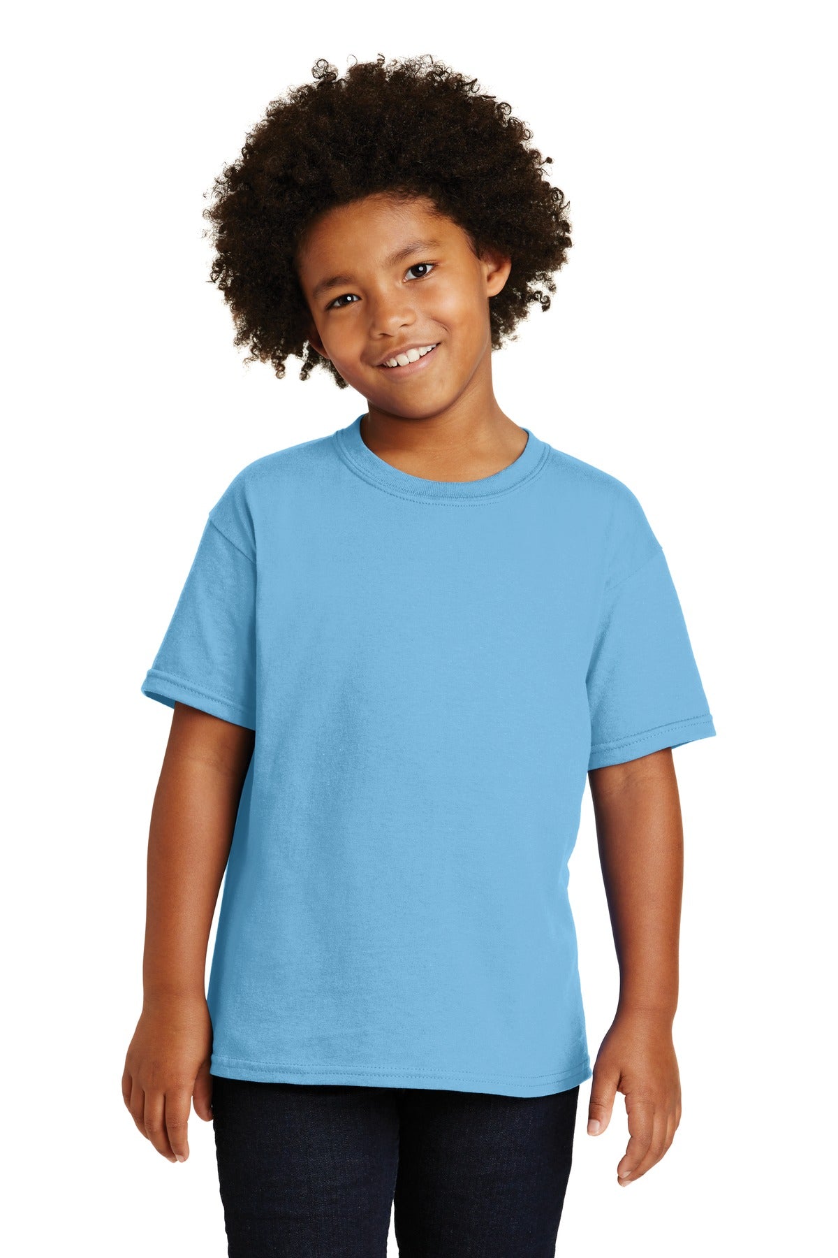 Front View of Sky Gildan - Youth Heavy Cotton 100% Cotton T-Shirt. 5000B