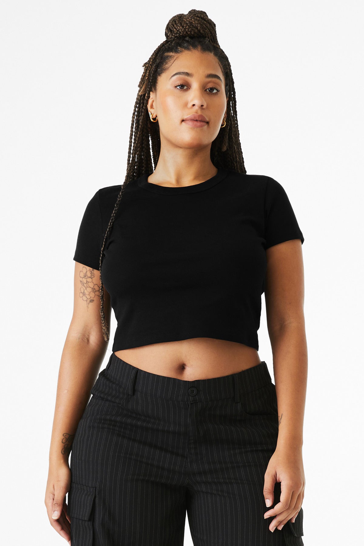 Front View of SldBkBlend BELLA+CANVAS Women's Micro Rib Baby Tee BC1010