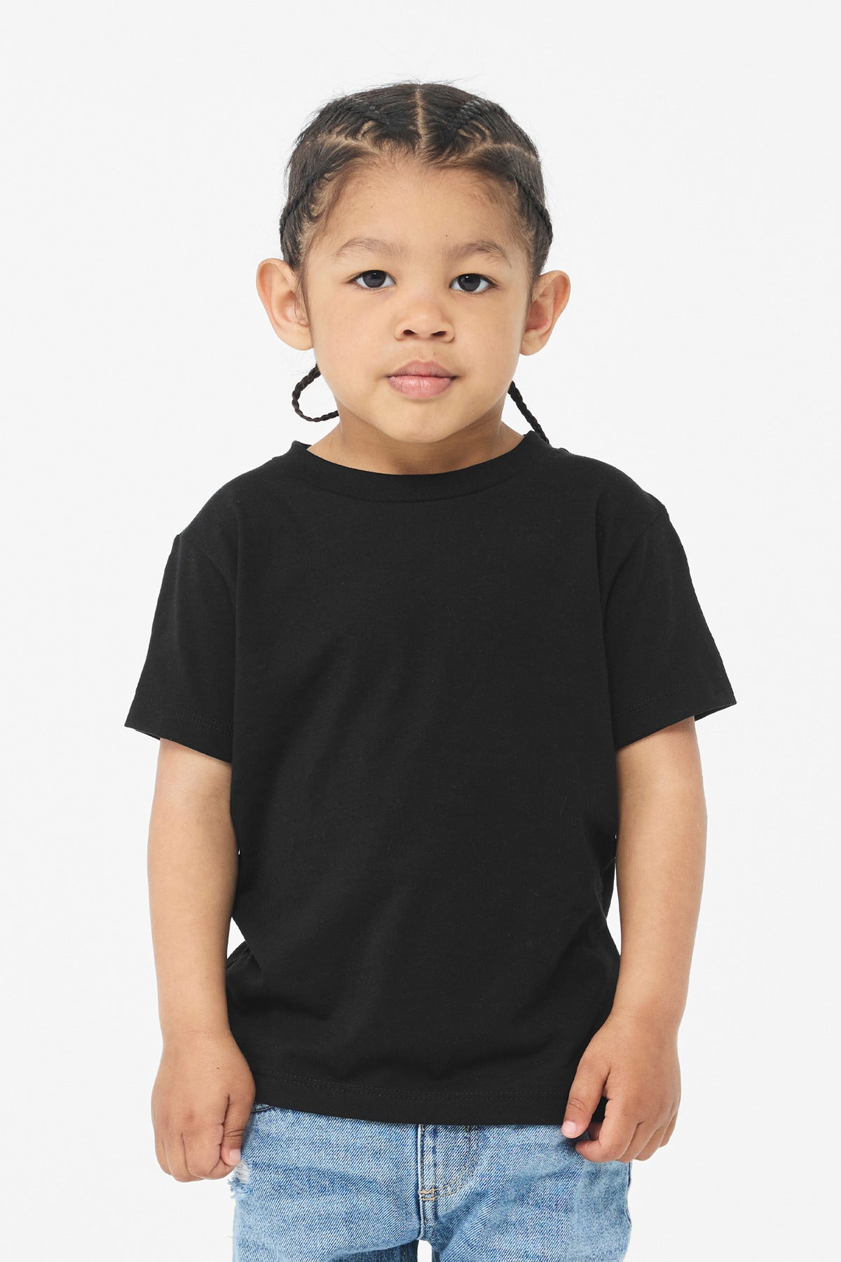 Front View of SldBlkTB BELLA+CANVAS Toddler Triblend Short Sleeve Tee BC3413T