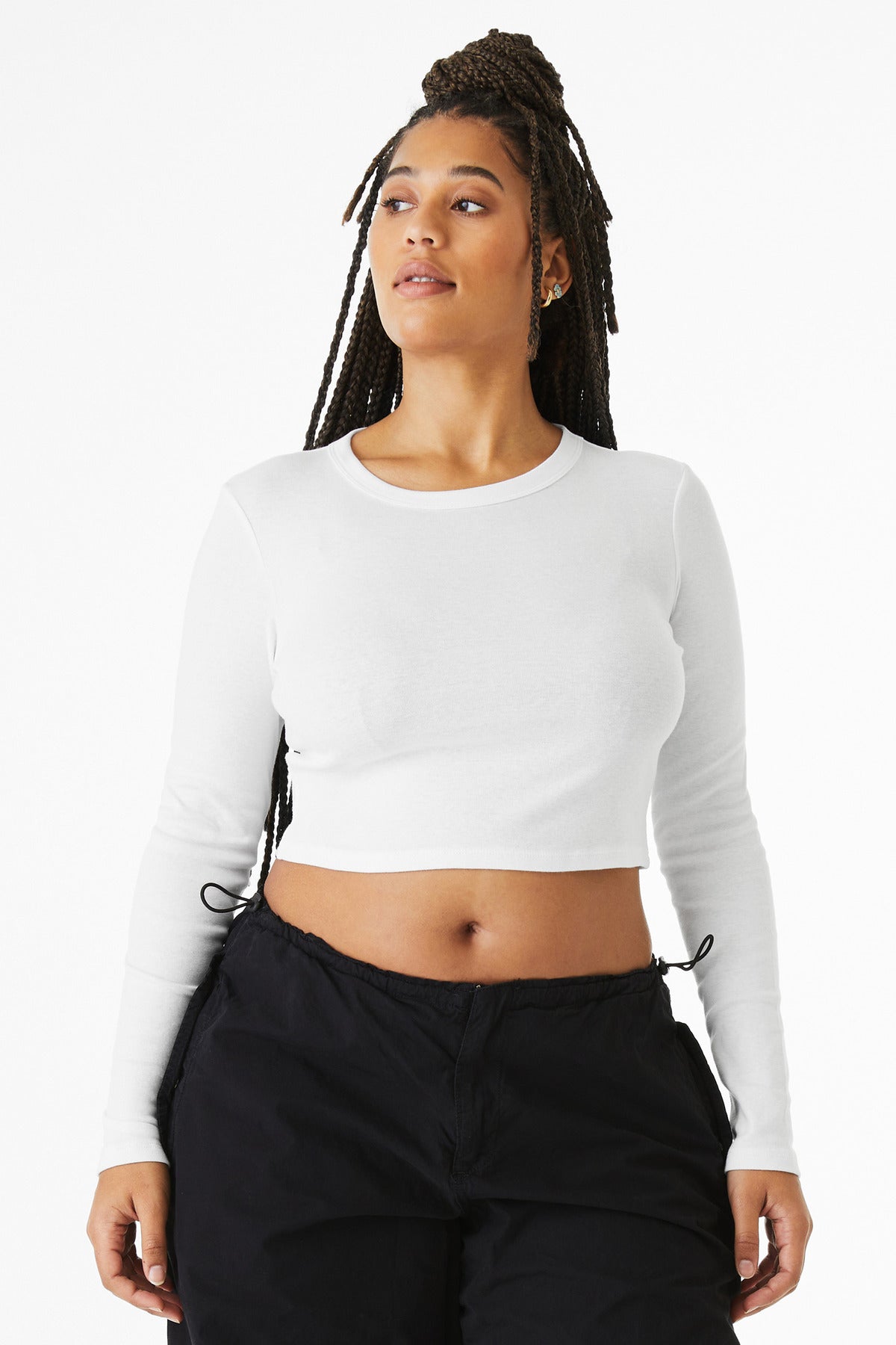 Front View of SldWhBlend BELLA+CANVAS Women's Micro Rib Long Sleeve Baby Tee BC1501
