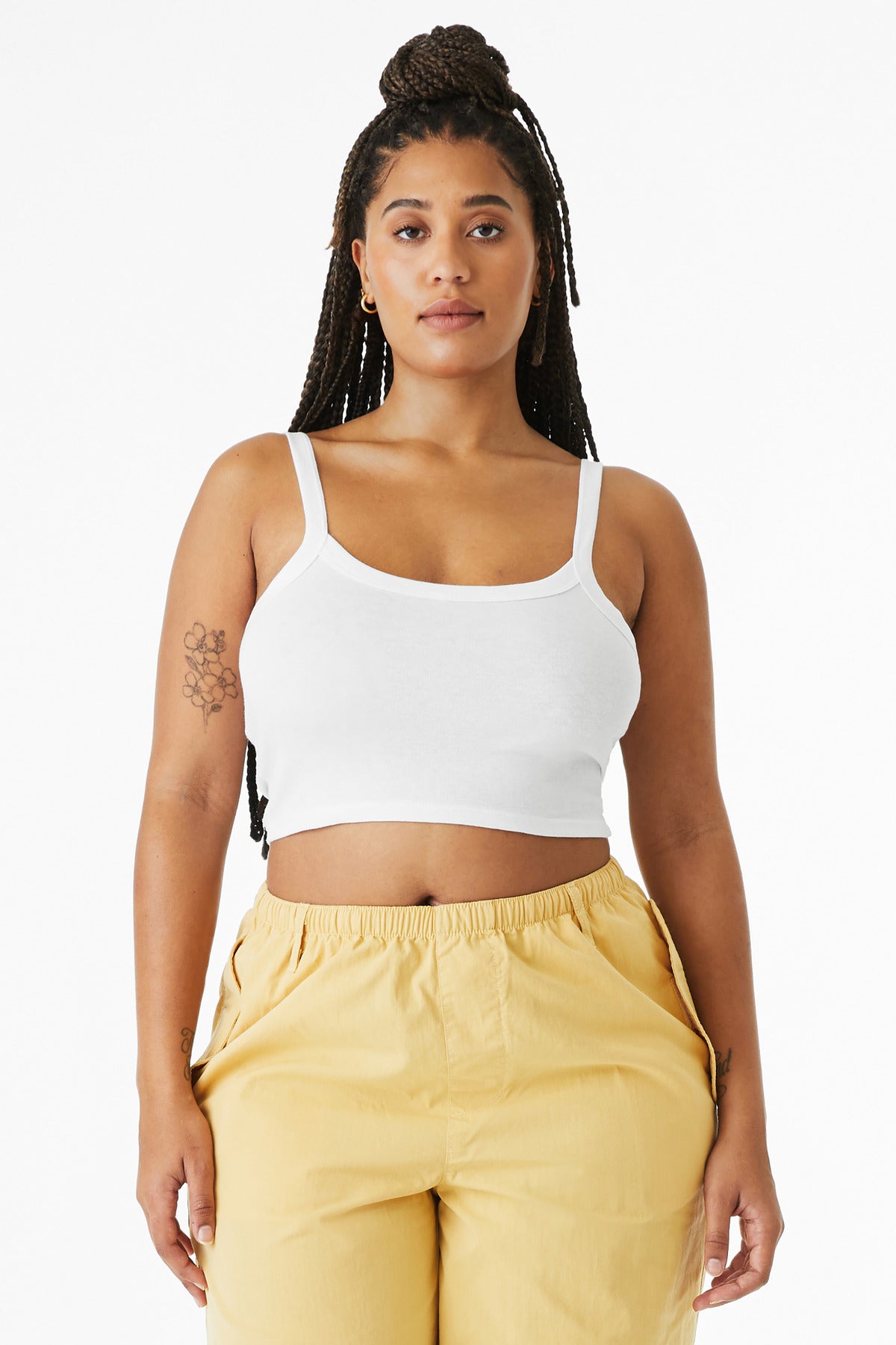 Front View of SldWhBlend BELLA+CANVAS Women's Micro Rib Spaghetti Strap Tank BC1012