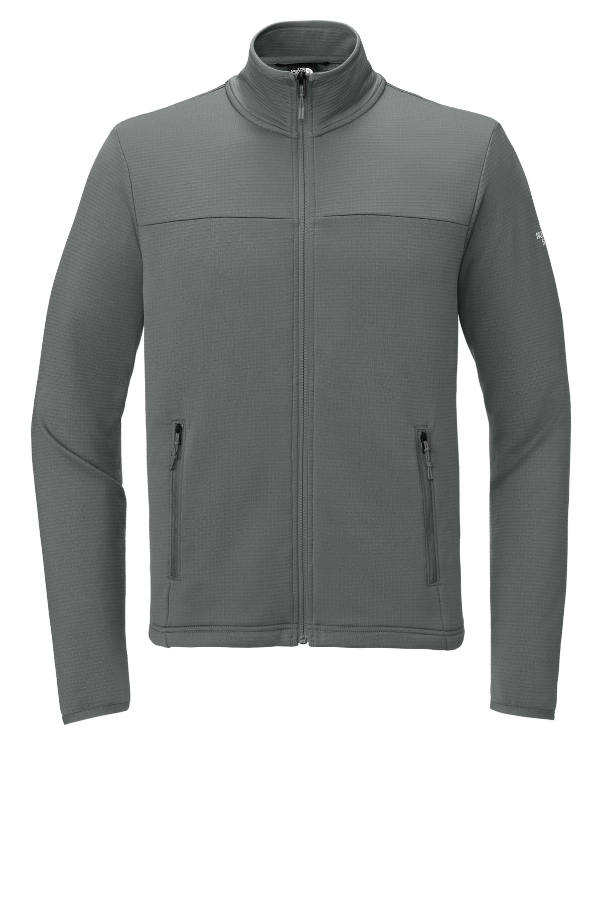 Front View of SmokedPrGy The North Face Aim Full-Zip Fleece Jacket NF0A8ENK