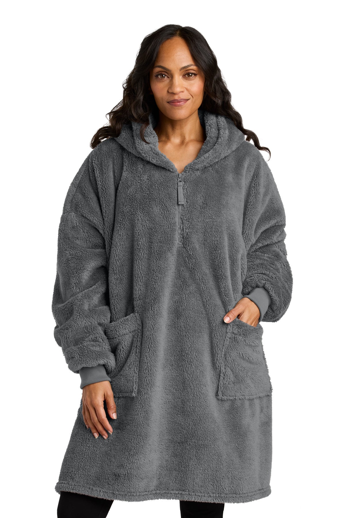 Front View of SmokeGrey Port Authority Plush Poncho BP42