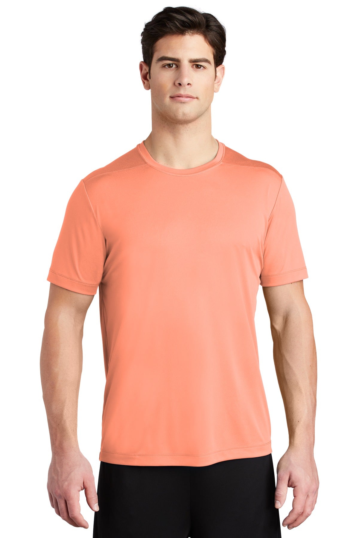Front View of Soft Coral Sport-Tek Posi-UV Pro Tee. ST420