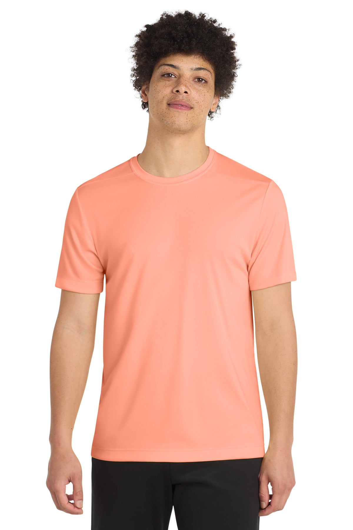 Front View of Soft Coral Sport-Tek Posi-UV Pro Tee. ST420