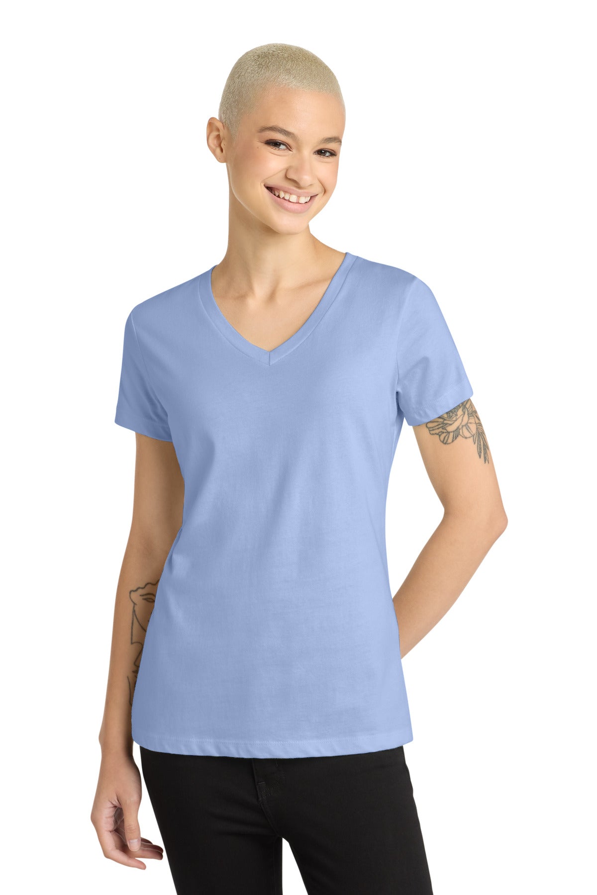 Front View of SoftLilac District - Women's Perfect Weight V-Neck Tee. DM1170L