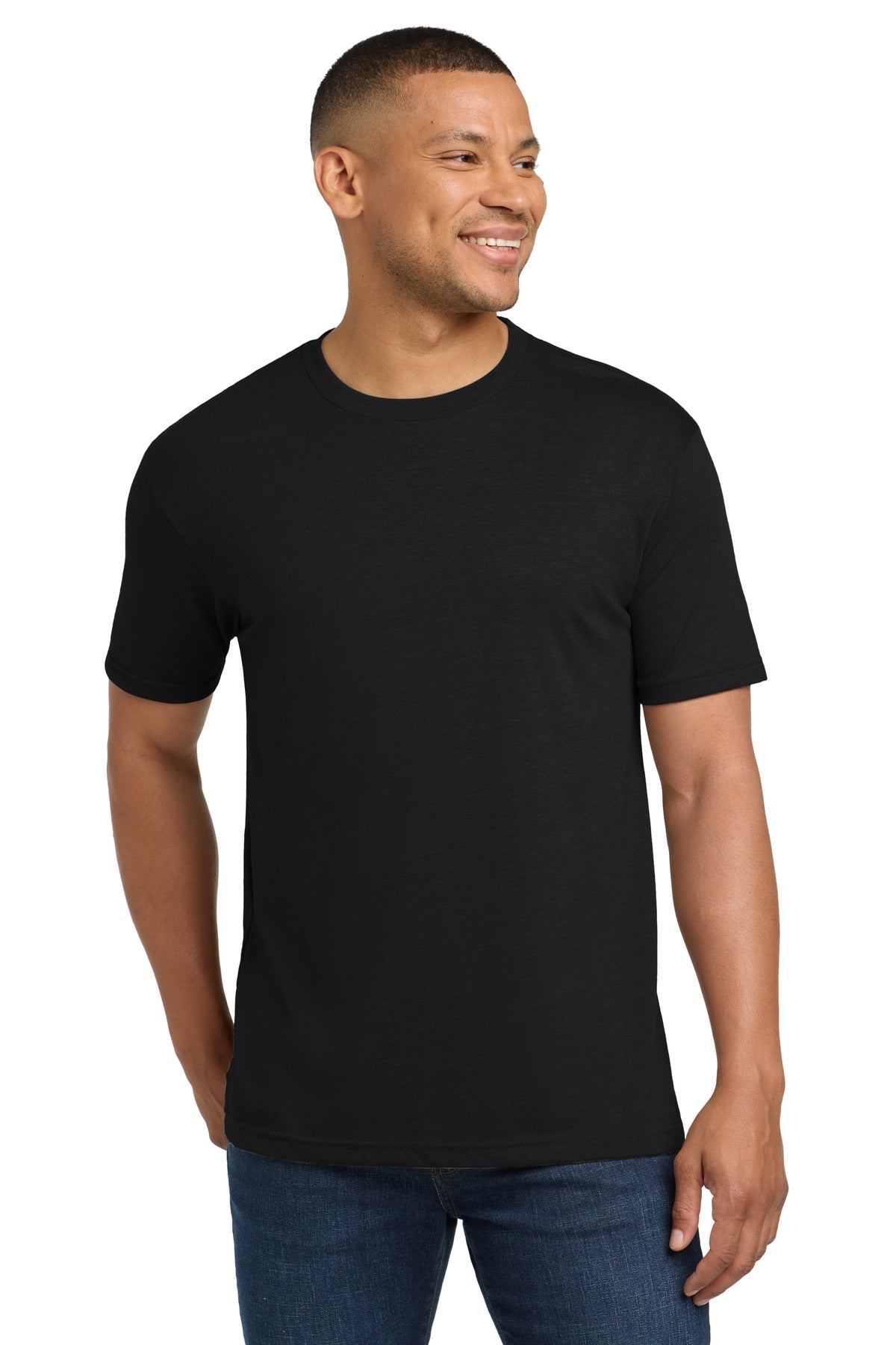 Front View of SolidBlack Next Level Apparel Adult Tri-Blend Tee. NL6010