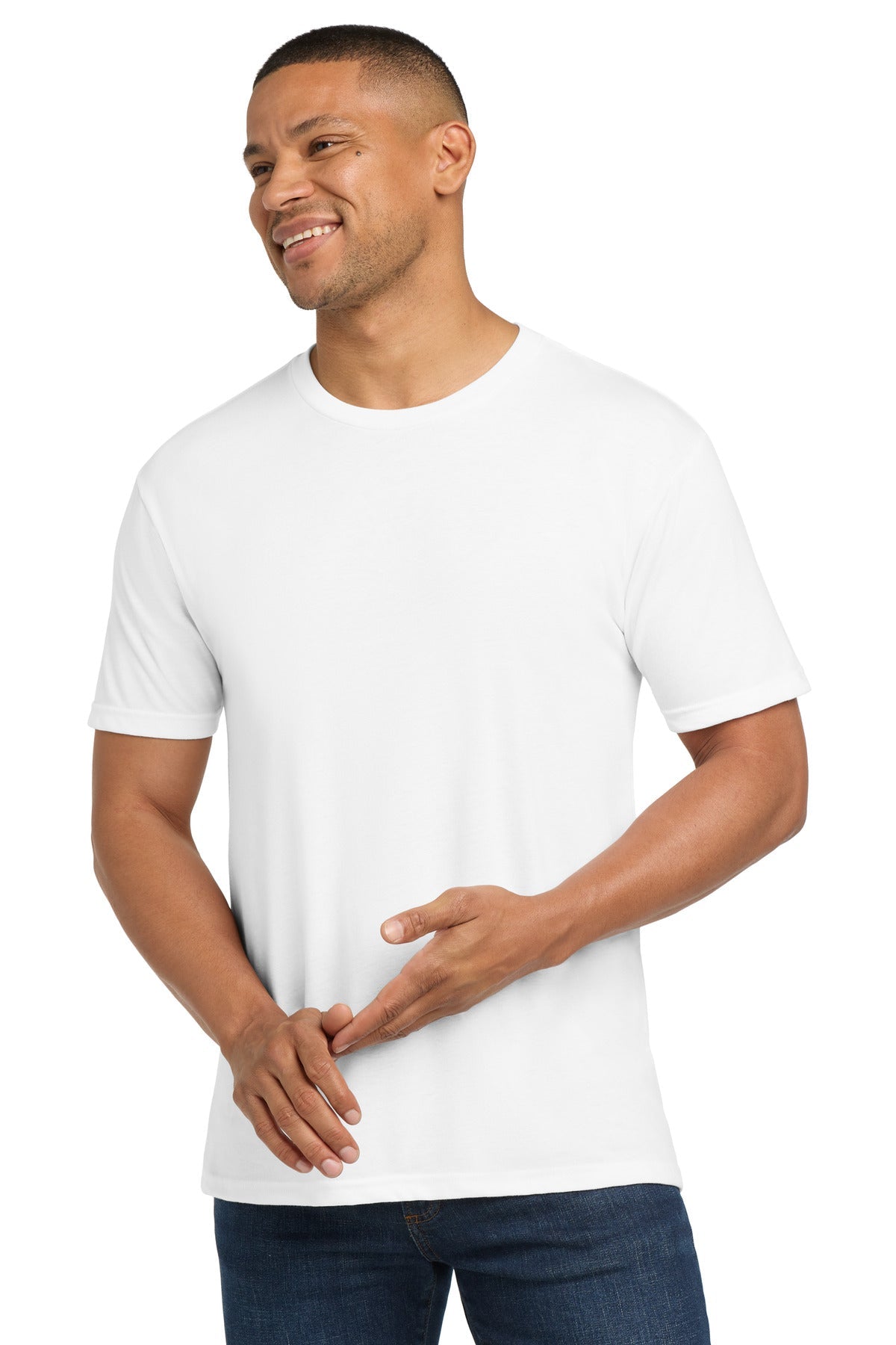 Front View of SolidWhite Next Level Apparel Adult Tri-Blend Tee. NL6010