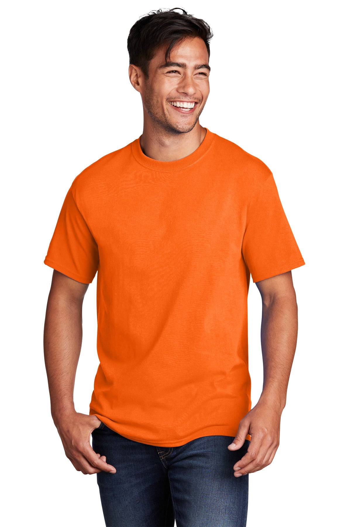 Front View of SOrange Port & Co Core Cotton Tee. PC54