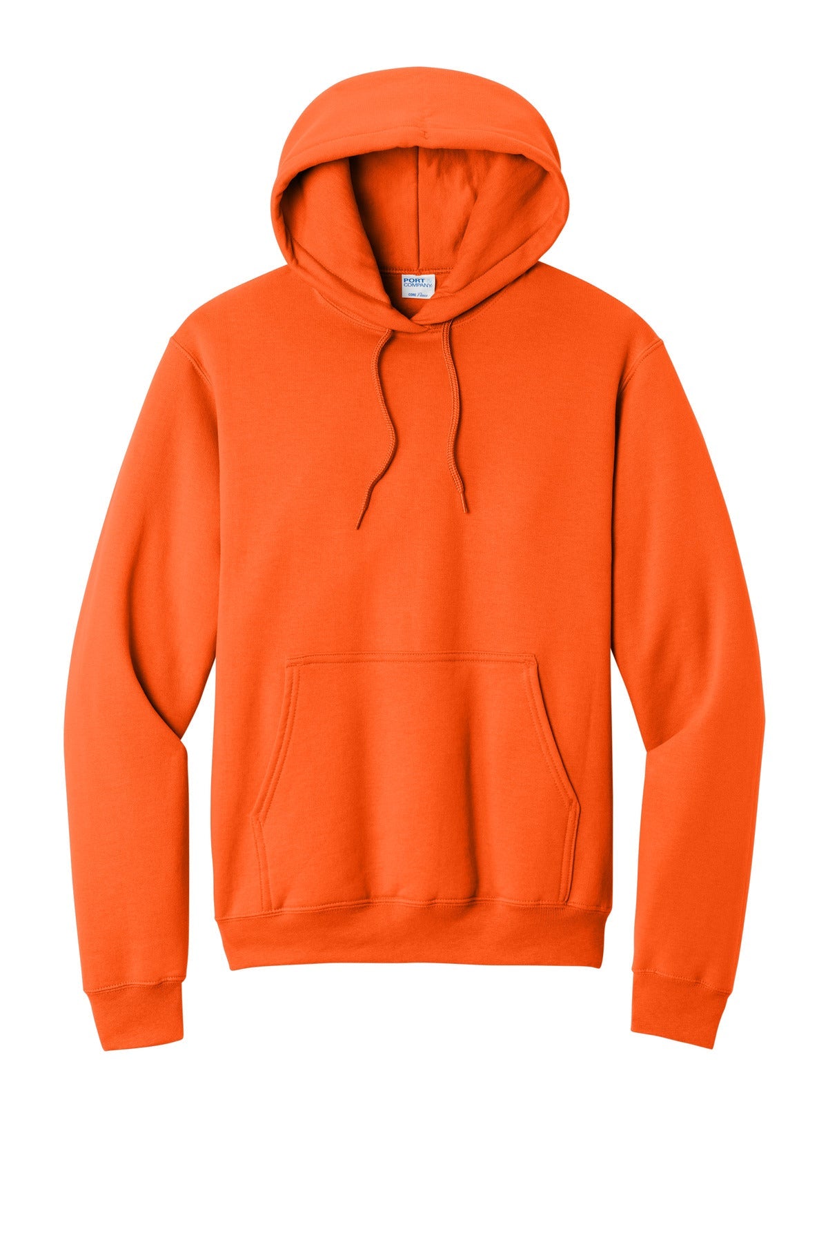 Front View of SOrange Port & Co Core Fleece Pullover Hooded Sweatshirt. PC78H