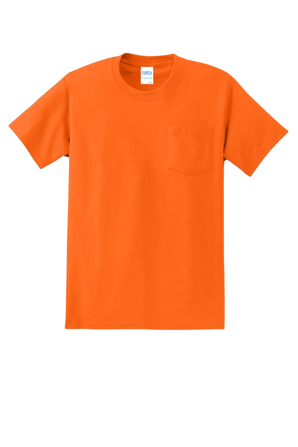 Front View of SOrange Port & Co Essential Pocket Tee. PC61P