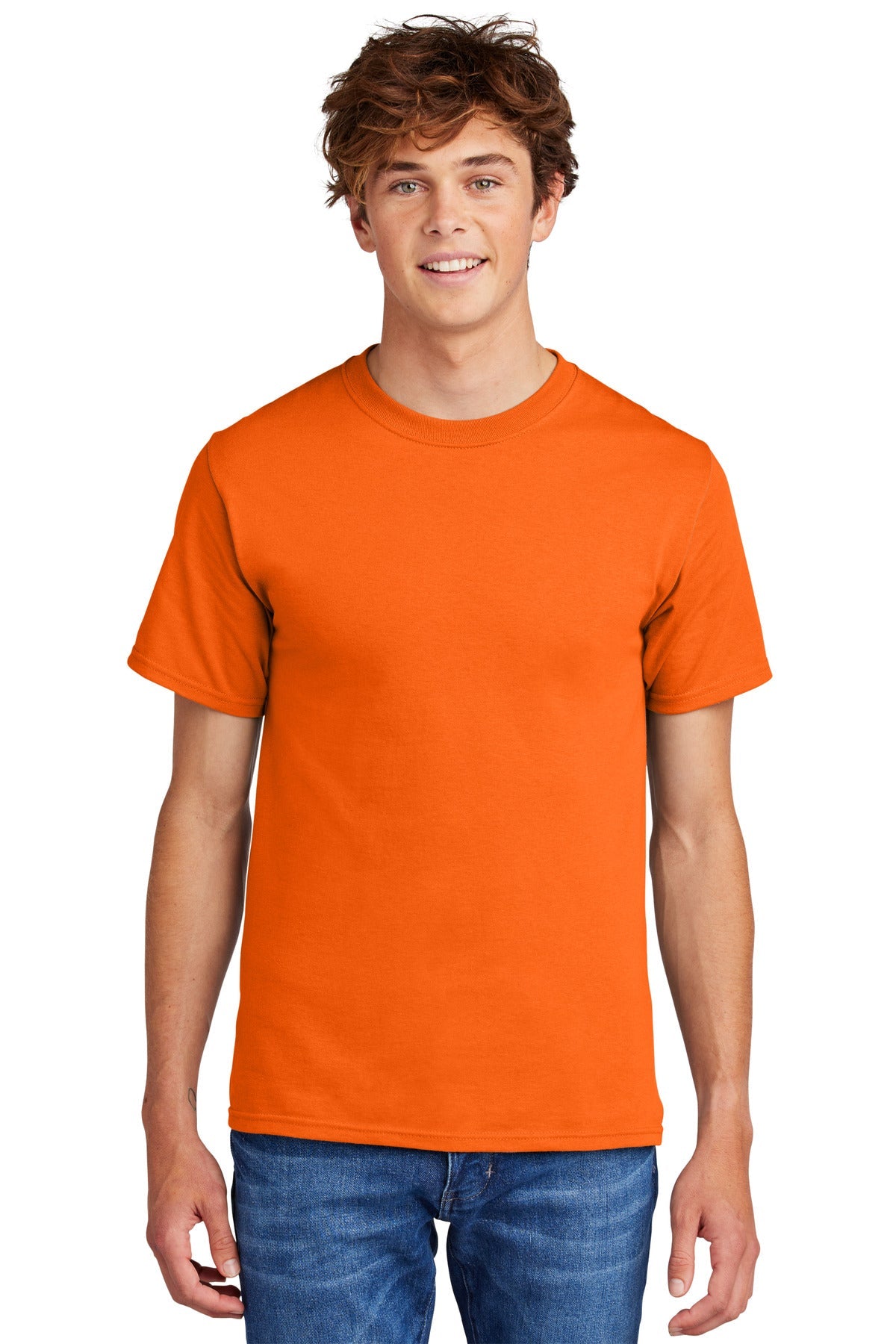 Front View of SOrange Port & Co Essential Tee. PC61