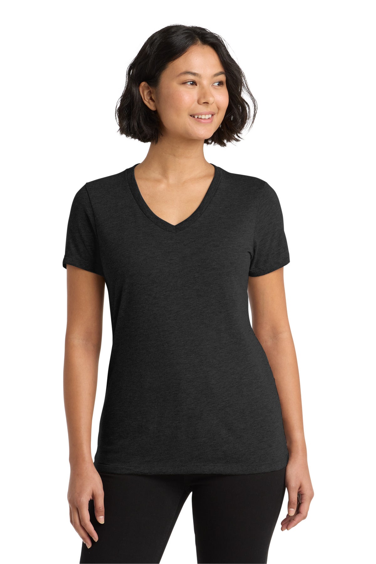 Front View of Space Black Allmade Women's Tri-Blend V-Neck Tee AL2018