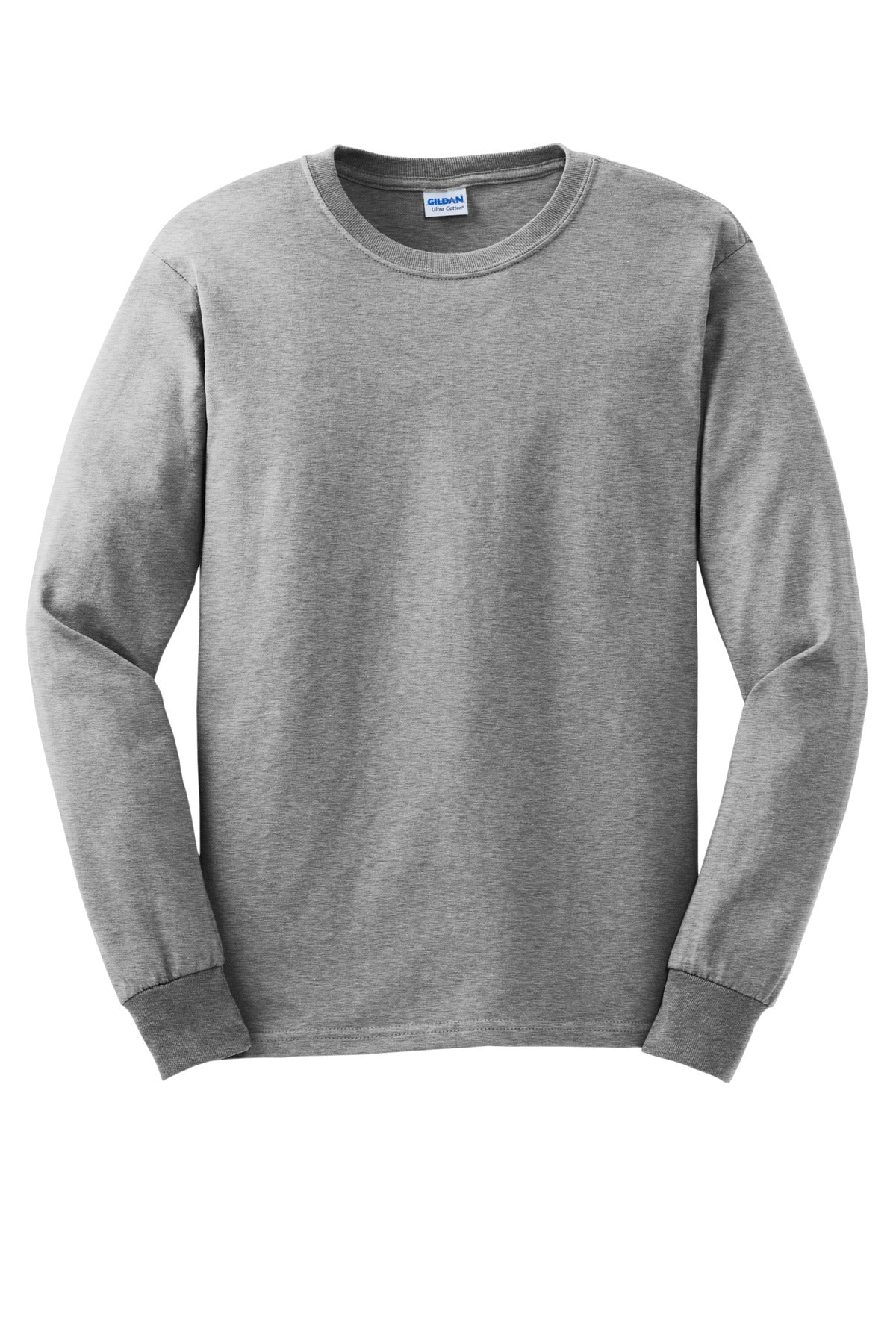 Front View of Sport Gray Gildan - Ultra Cotton 100% US Cotton Long Sleeve T-Shirt. G2400