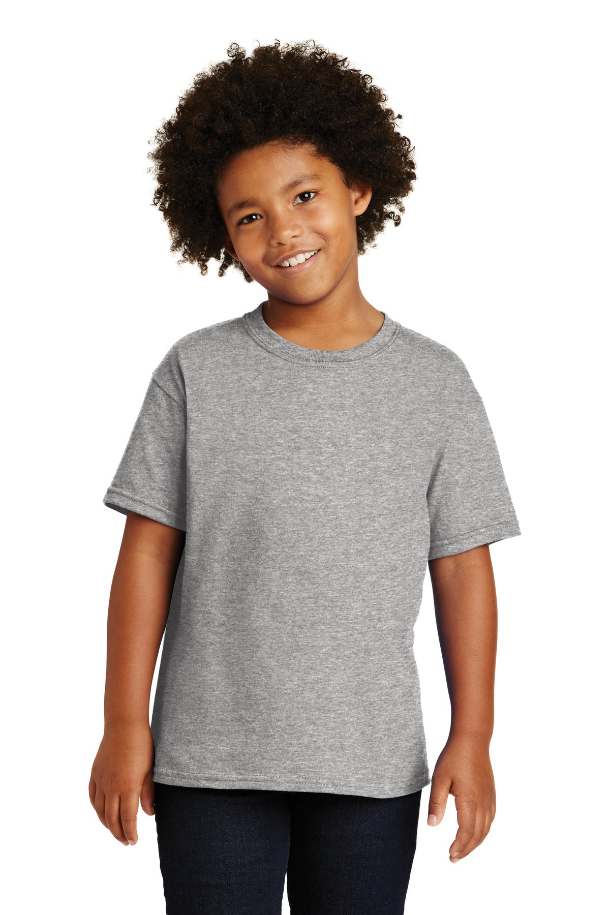 Front View of Sport Grey Gildan - Youth Heavy Cotton 100% Cotton T-Shirt. 5000B