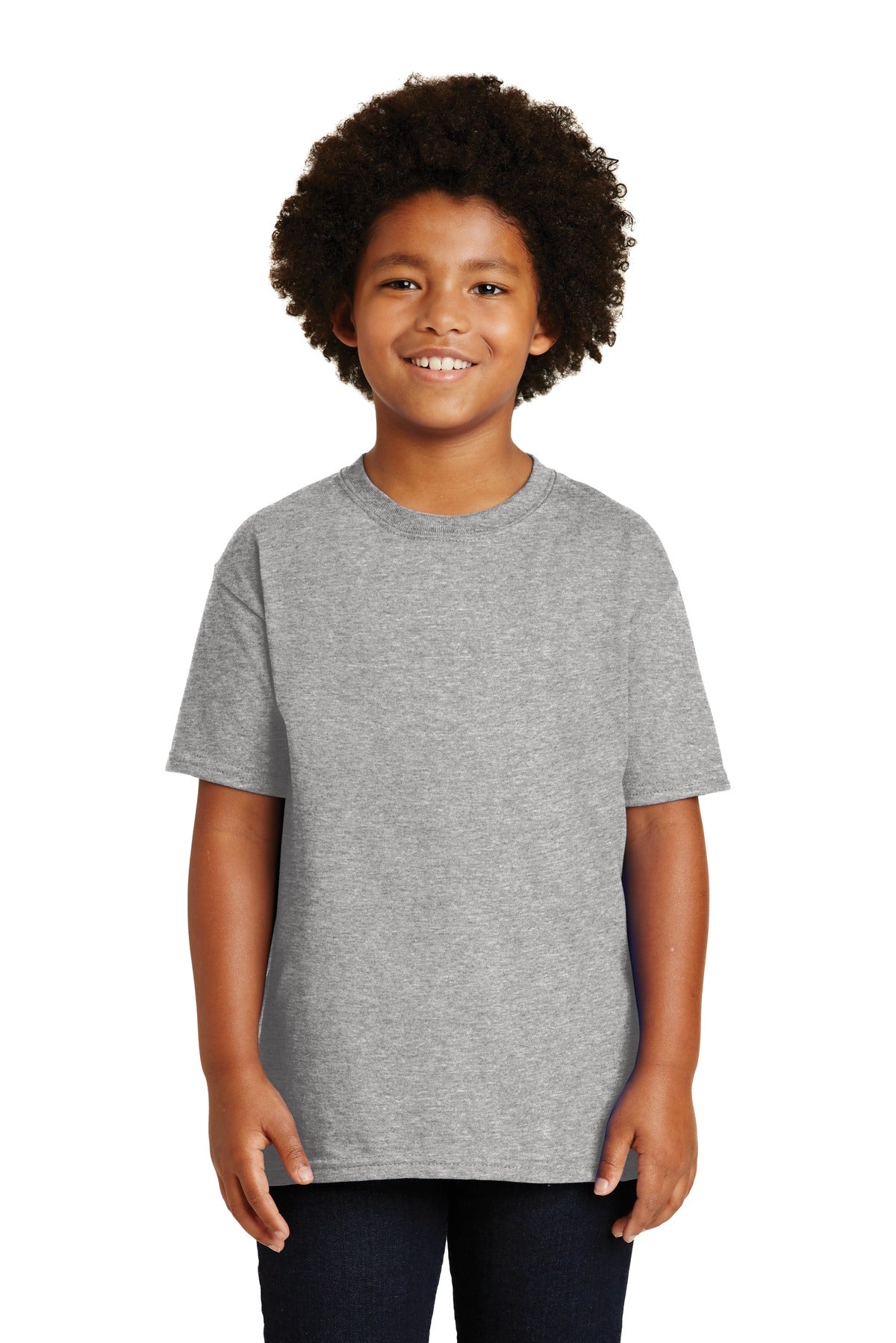 Front View of Sport Grey Gildan - Youth Ultra Cotton 100% US Cotton T-Shirt. 2000B