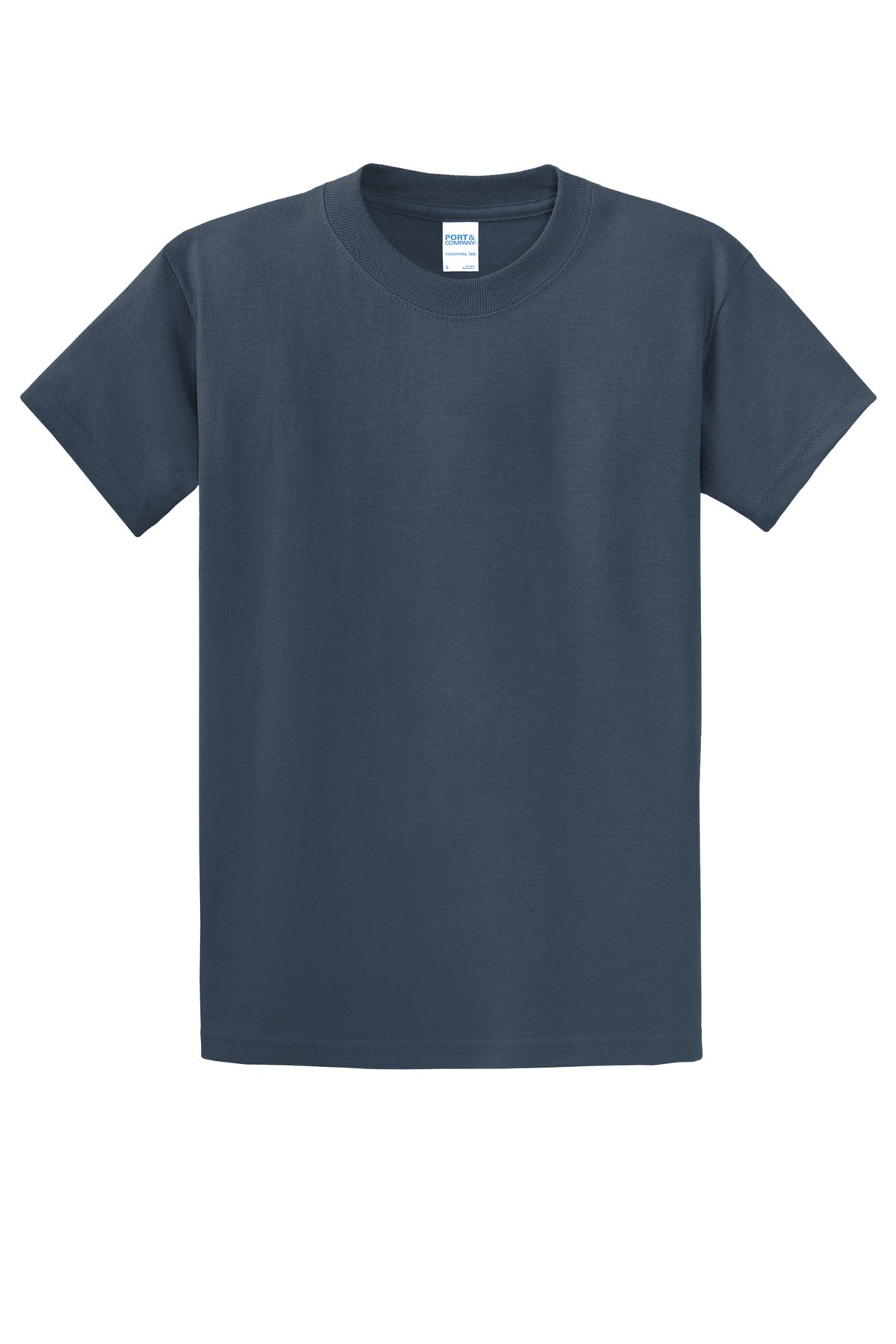 Front View of Steel Blue Port & Co Essential Tee. PC61