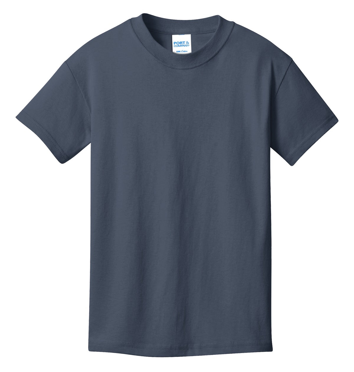 Front View of Steel Blue Port & Co Youth Core Cotton Tee. PC54Y