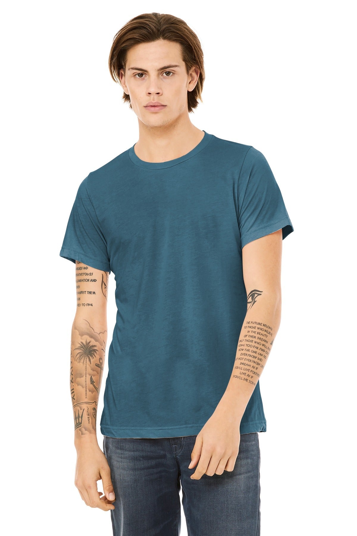Front View of Steel Blue TB BELLA+CANVAS Unisex Triblend Short Sleeve Tee. BC3413