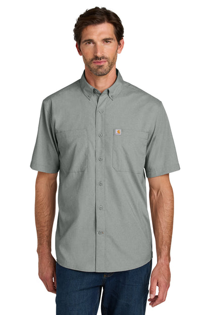 Front View of Steel Carhartt Force Sun Defender Short Sleeve Shirt CT107107