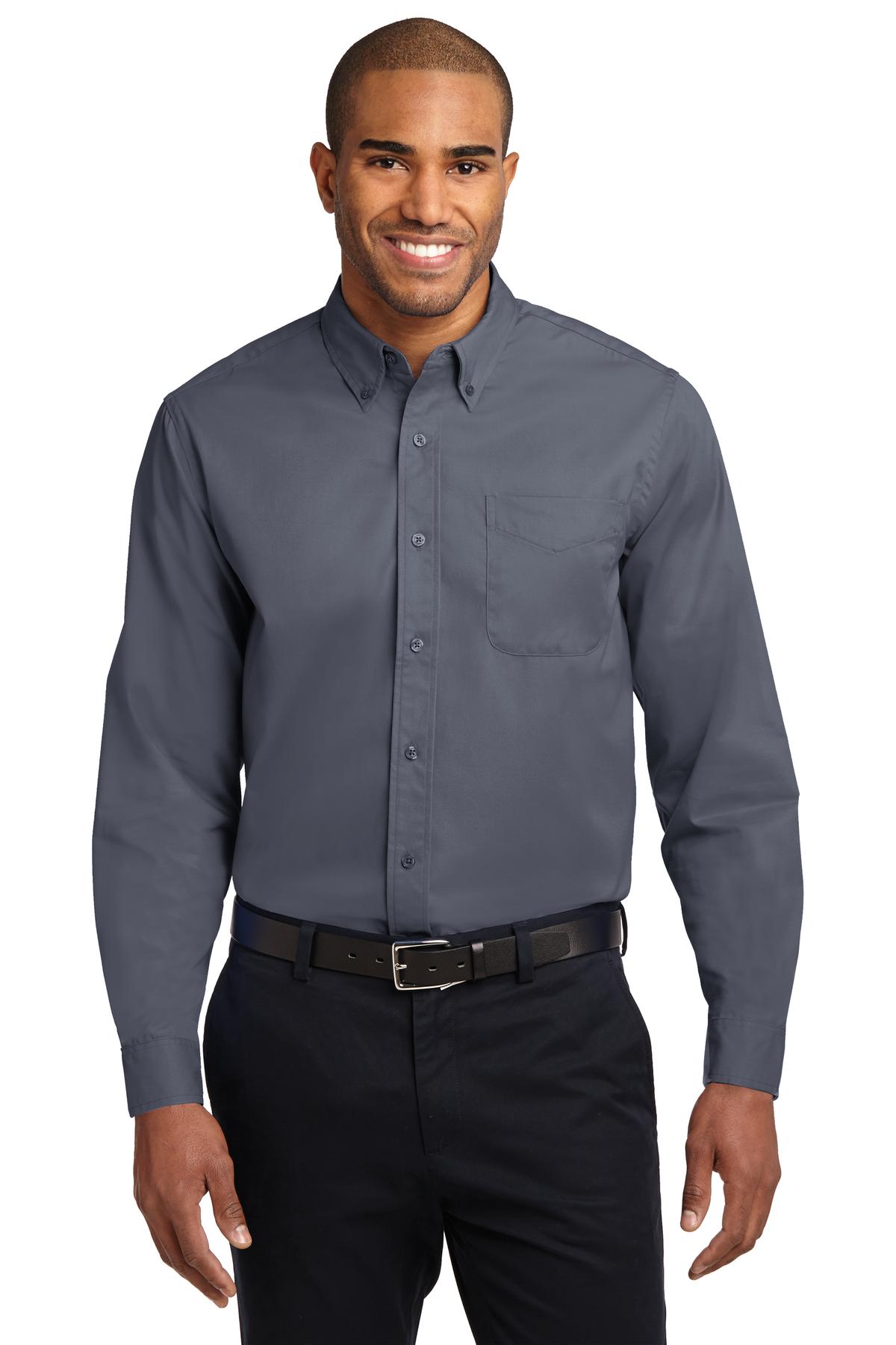 Front View of Steel Grey Port Authority Long Sleeve Easy Care Shirt S608