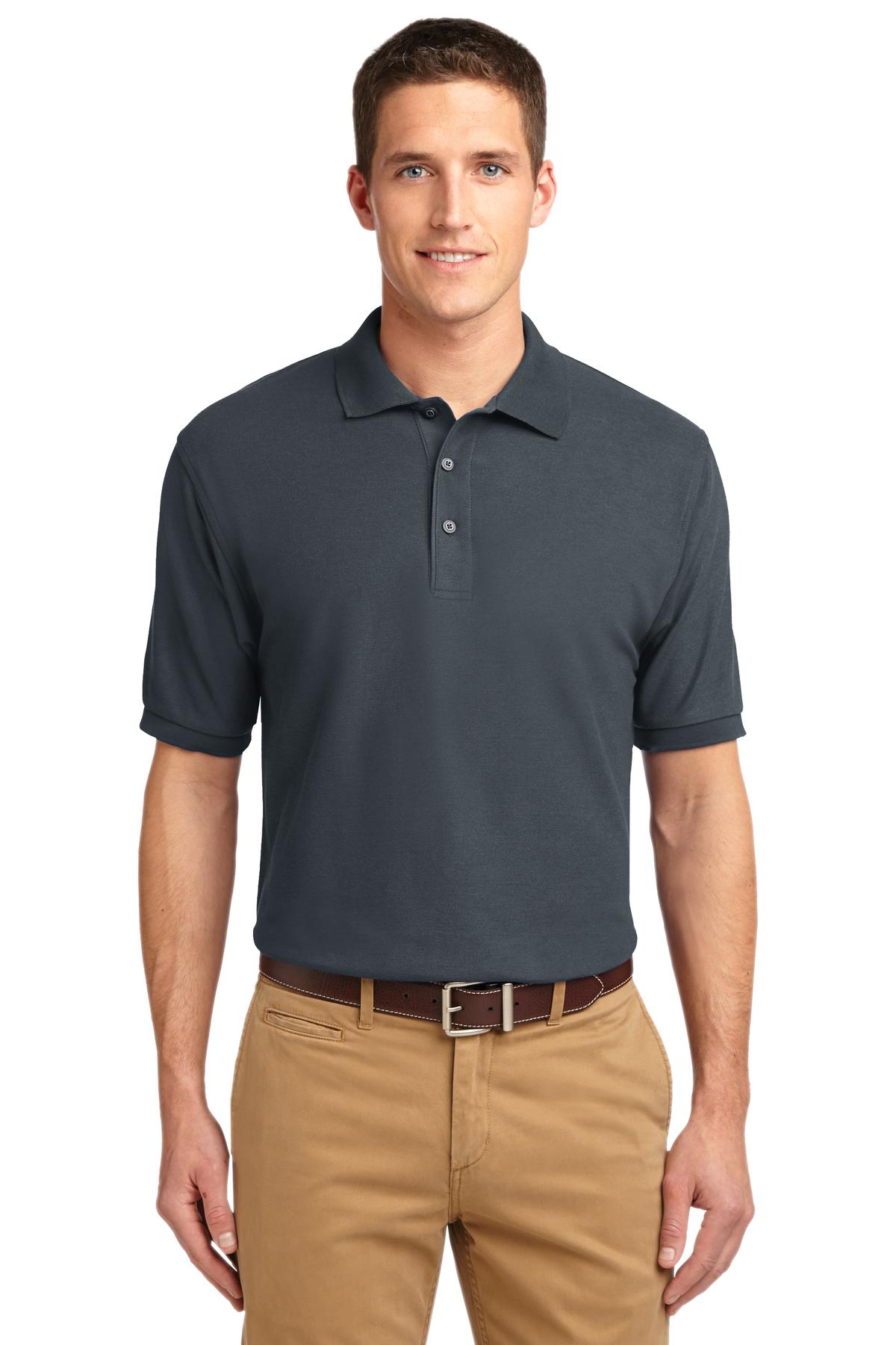 Front View of Steel Grey Port Authority Silk Touch Polo K500