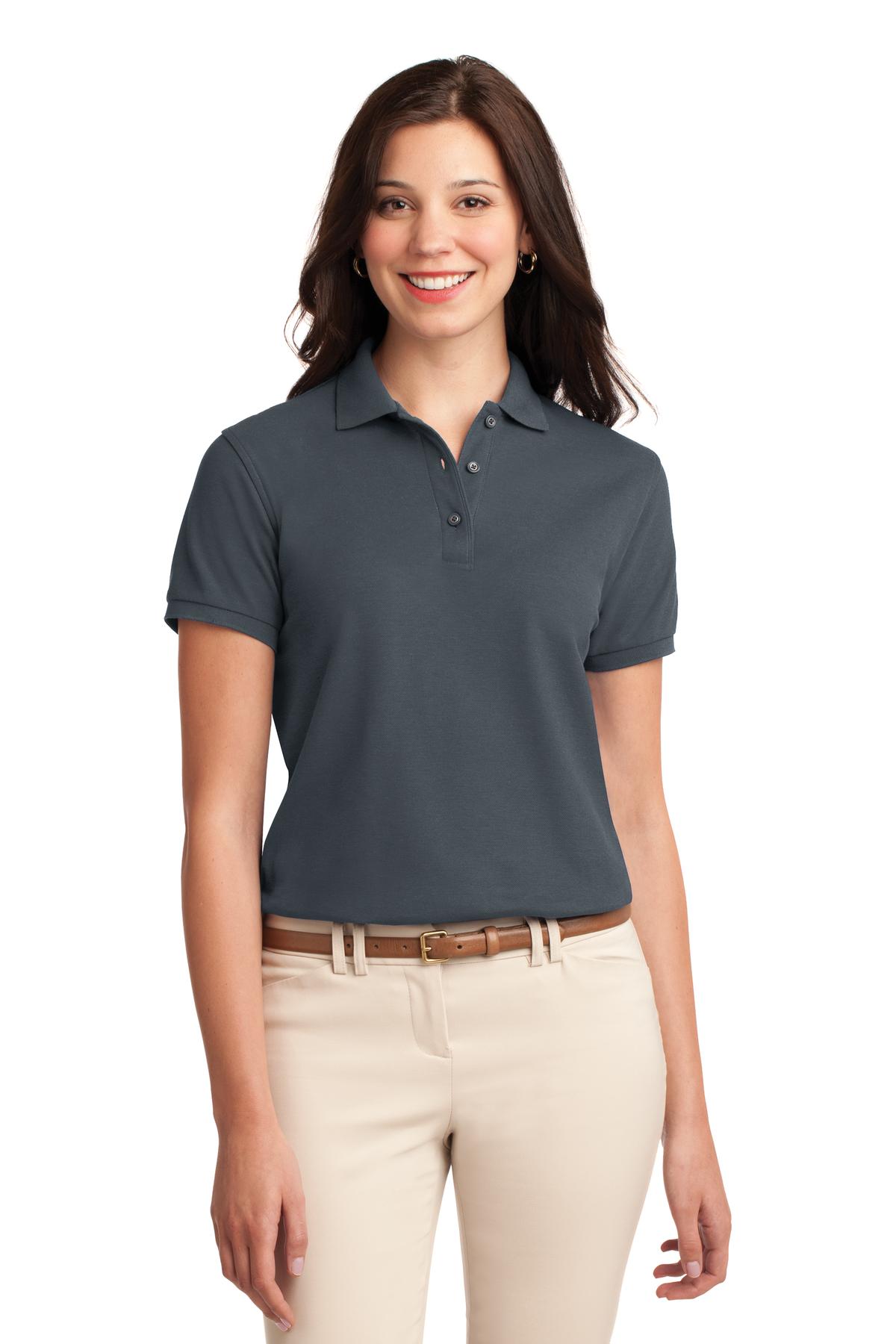 Front View of Steel Grey Port Authority Women's Silk Touch Polo. L500